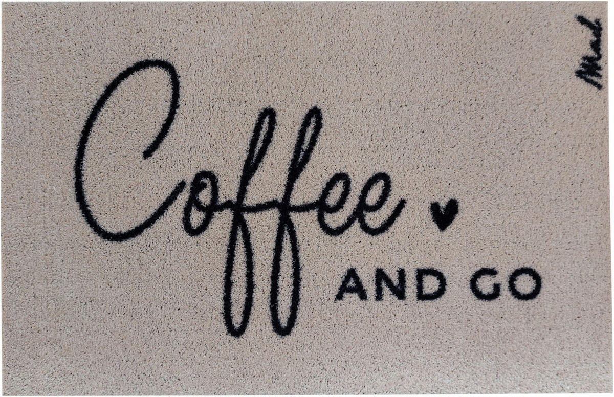 OUTDOOR FUßMATTE "Coffee" mit Spruch "Coffe and go" Beige 50 x 75 cm - Beige/Schwarz, Kunststoff/Textil (50/75cm) - MAD ABOUT MATS