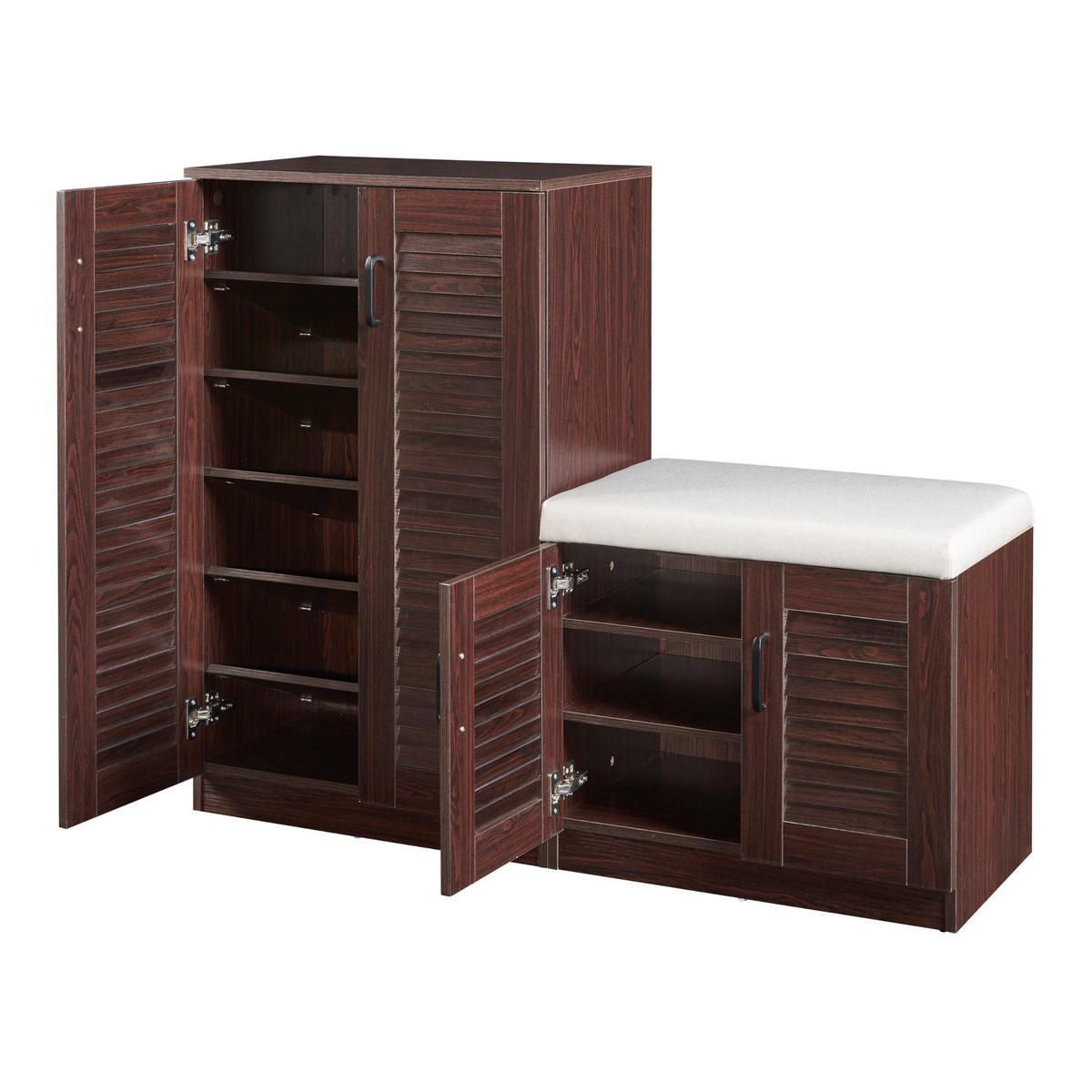 SCHUHSCHRANK Løten mit Sitzbank - Wengefarben, Holzwerkstoff (120/97/36cm) - [en.casa]