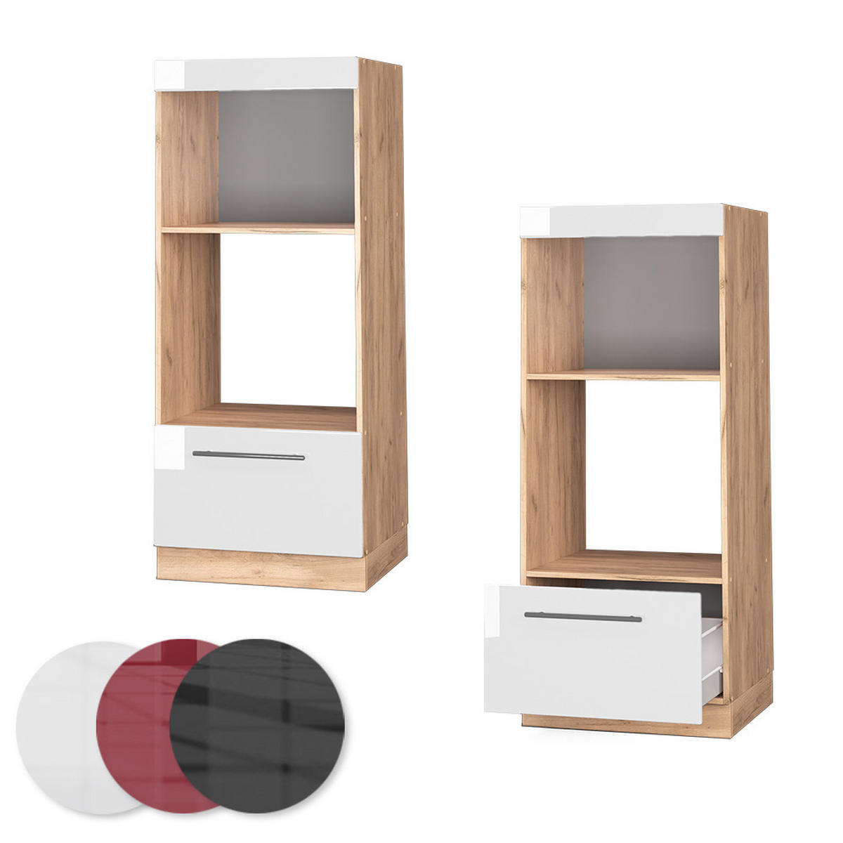 MIKROWELLENSCHRANK Fame-Line Weiß Hochglanz 60 cm offen - Honigeiche/Weiß Hochglanz, Holzwerkstoff (60/153.6/58.1cm) - Vicco
