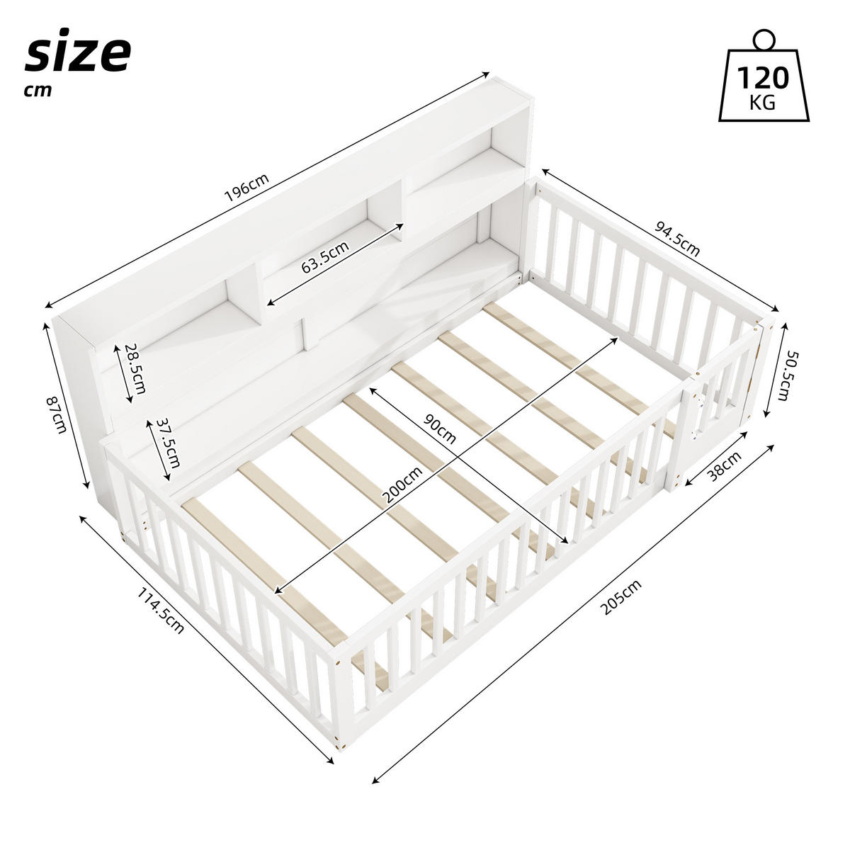 TAGESBETT 90/200 cm Weiß mit Staufach aus Kiefernholz - Weiß, Holz (90/200cm) - OKWISH