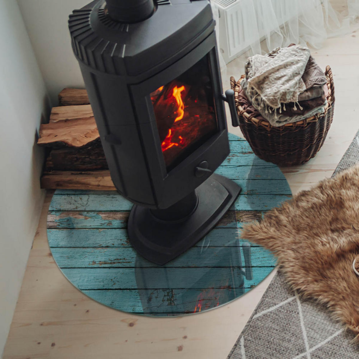 GLASPLATTE für Kamin Ø 70 cm - Türkis, Glas (70/70/0.4cm) - TULUP