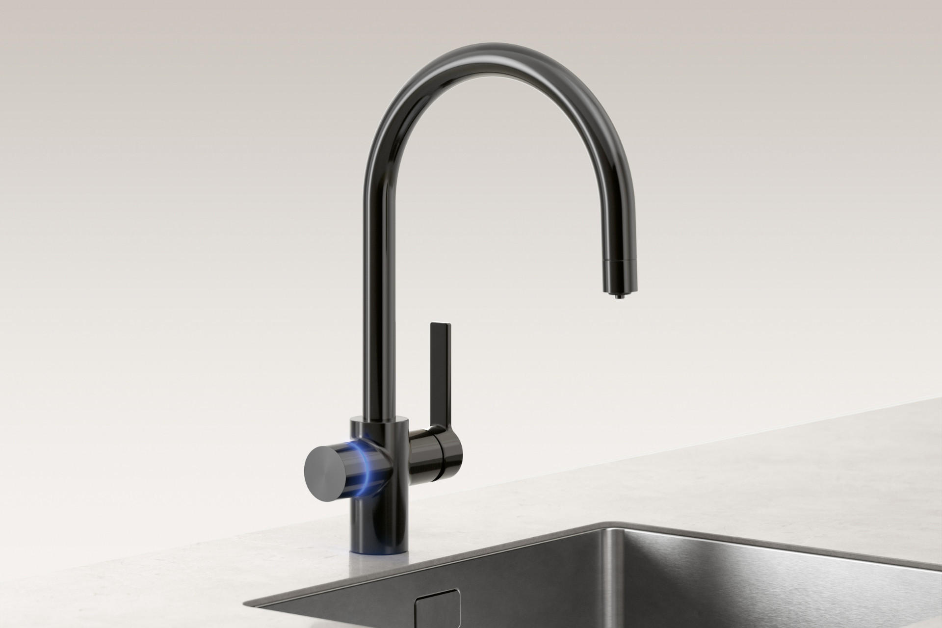 Moderne schwarze Spüle von Suter mit LED Ring