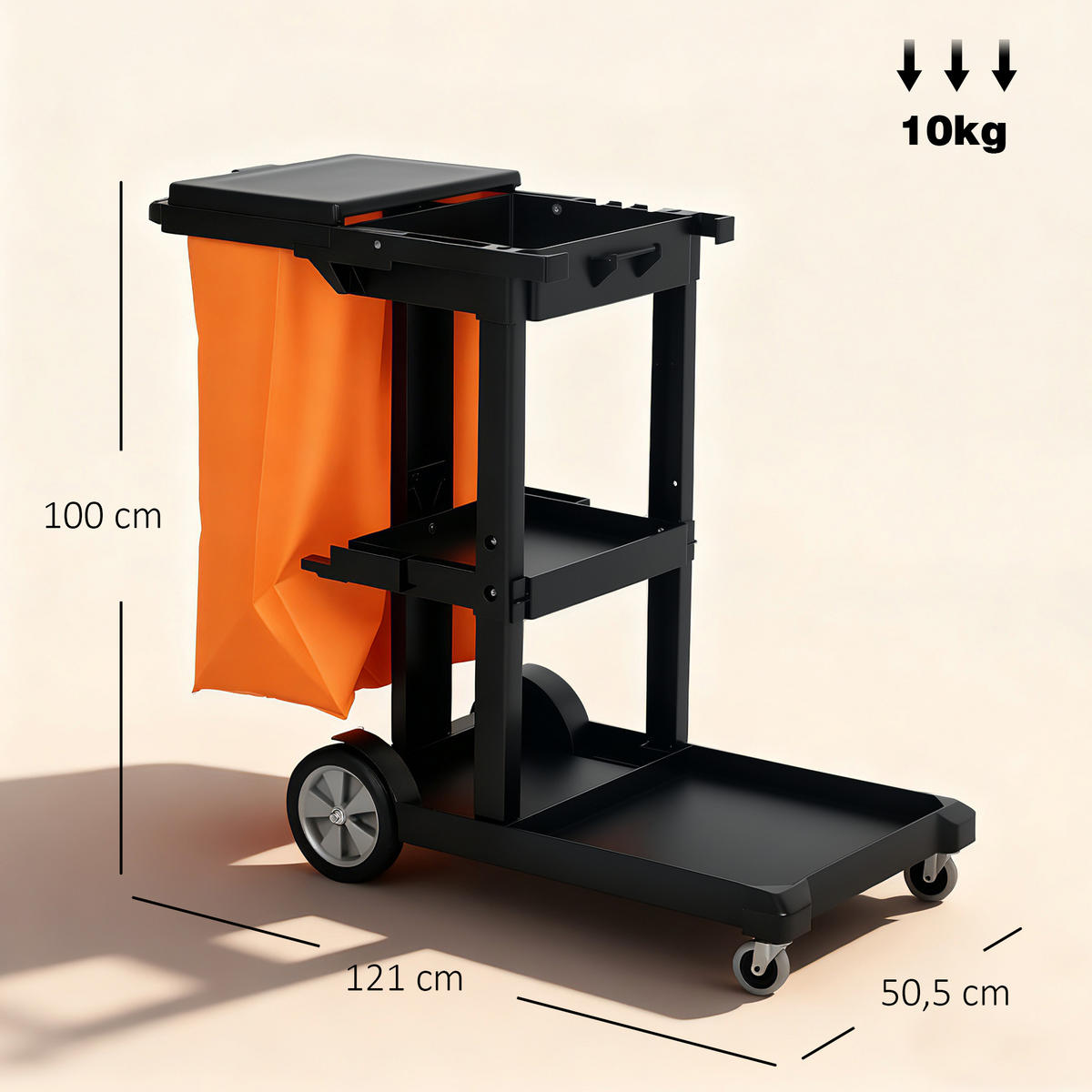 REINIGUNGSWAGEN Kunststoff Schwarz - Schwarz, Kunststoff (50.5/100/121cm) - HOMCOM
