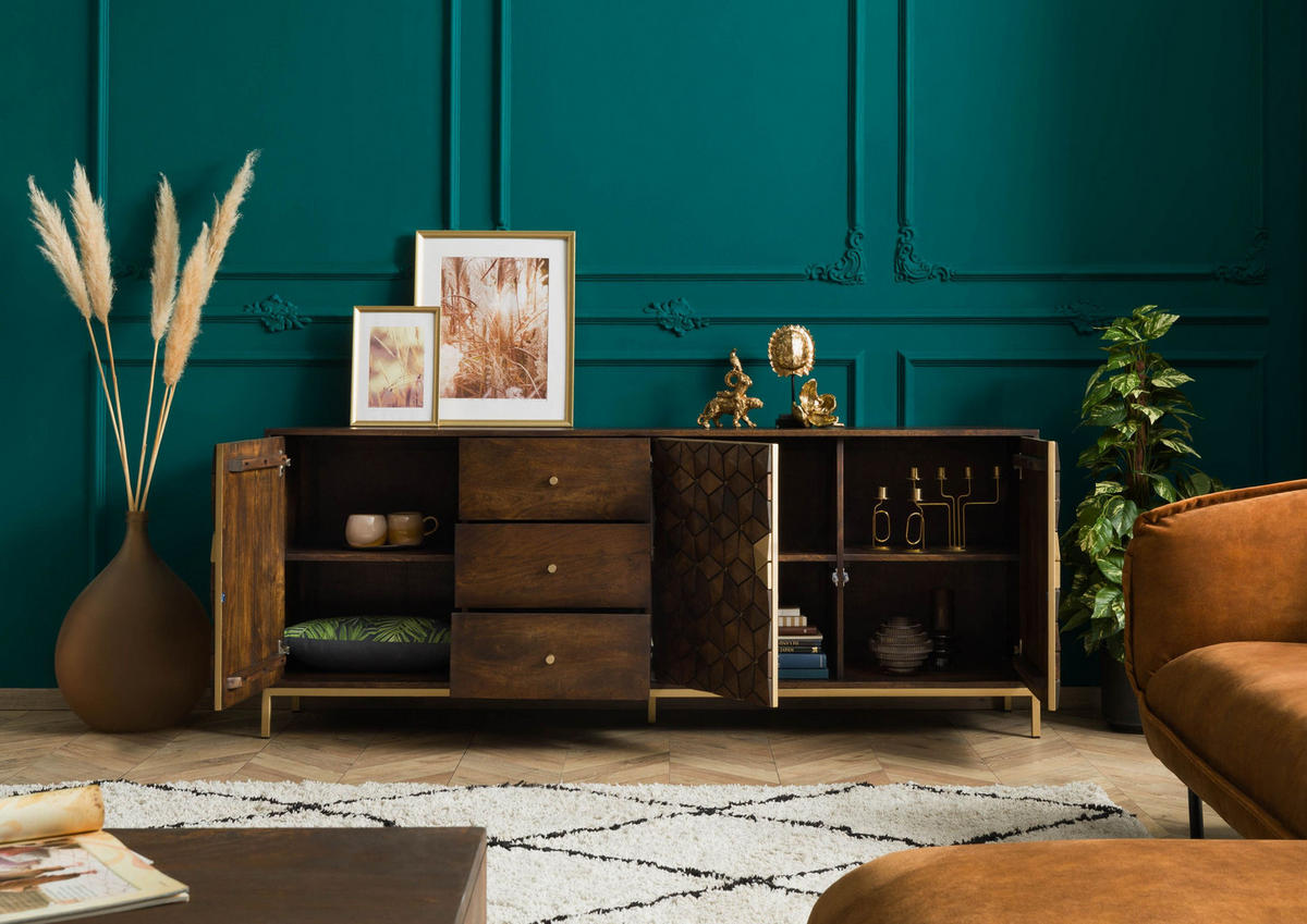 SIDEBOARD Mango 194x40x77 braun geölt DIAMOND #221 - Braun, Holz (194/77/40cm) - Massivmoebel24