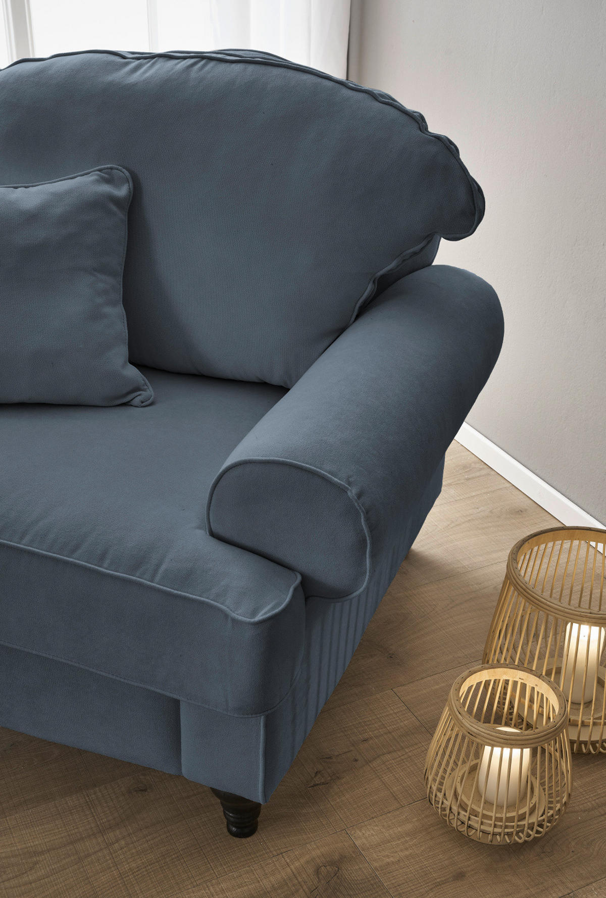 SESSEL blau Landhaus, Loungesessel 110 cm - Blau/Braun, Holz/Textil (110/95/100cm) - Furn.Design