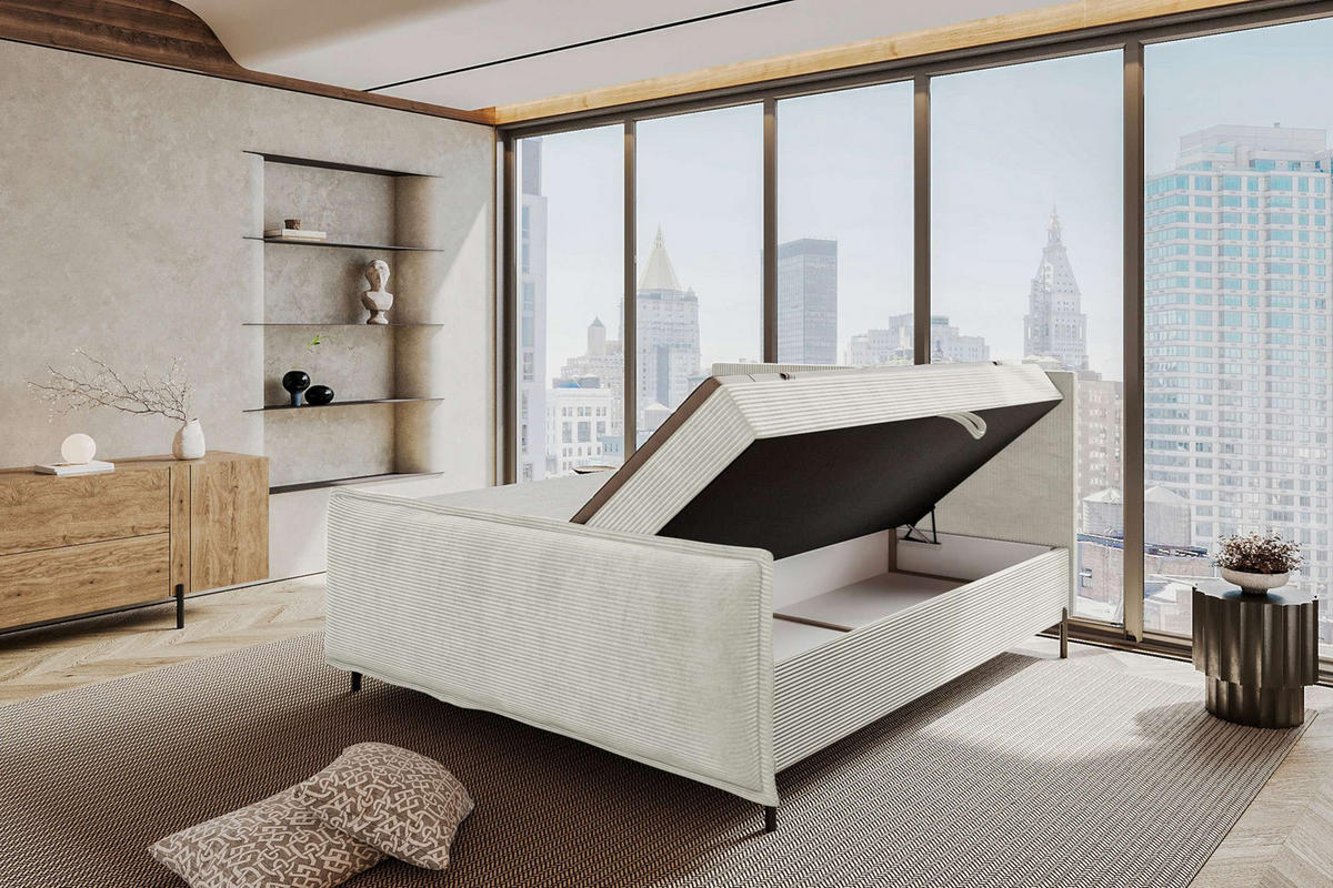 BOXSPRINGBETT VERO PLUS Cordstoff Greige 140/200 cm - Greige/Schwarz, Holzwerkstoff/Textil (140/200cm) - 99rooms