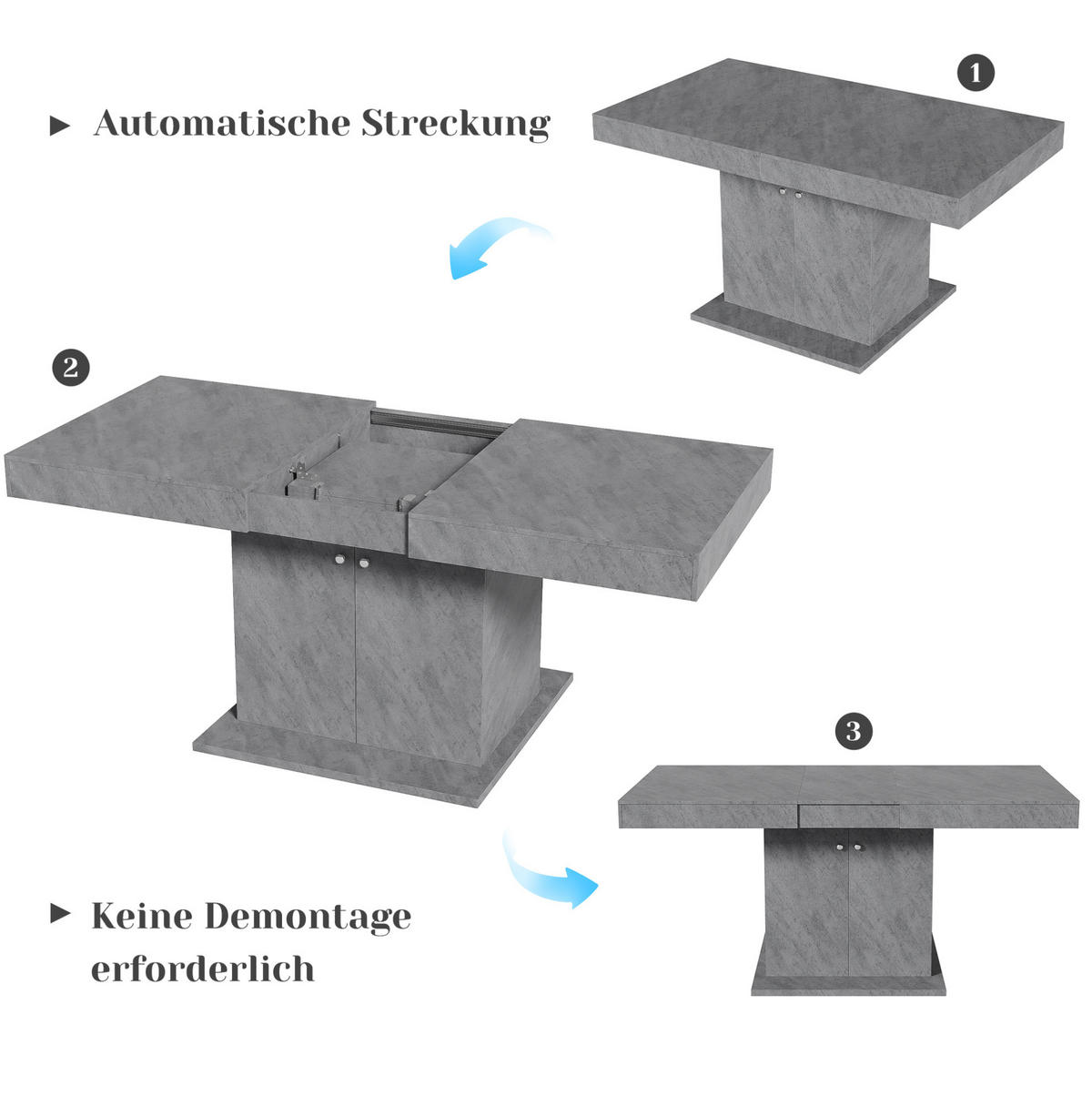 ESSTISCH 140-180/76/80 cm Grau aus Spanplatte mit Ausziehfunktion - Grau, Holzwerkstoff (180/80/76cm) - OKMYHOME