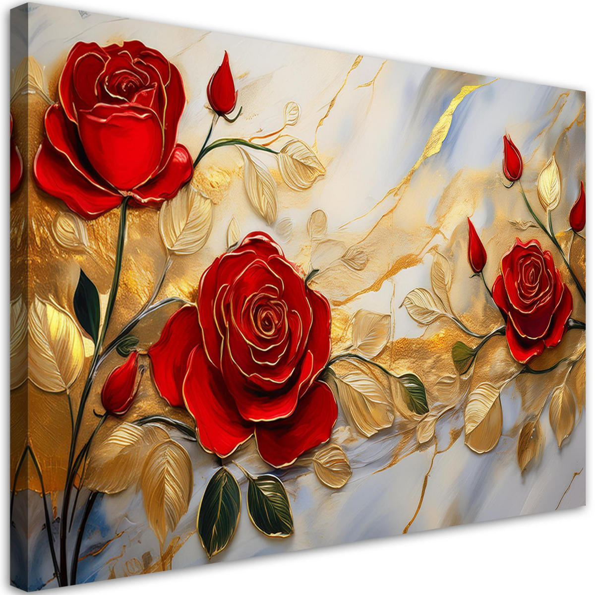 WANDBILD rosen goldblumen marmorhintergrund - Rot, Textil (60/40cm) - Feeby