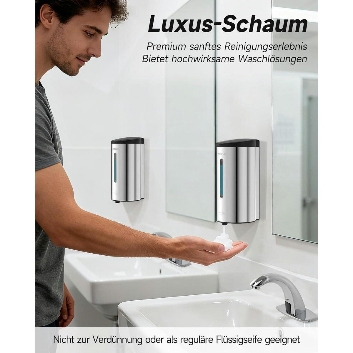 SCHAUMSEIFENSPENDER Edelstahl Hochglanz 750ML Wandmontage - Silberfarben, Metall (10.9/10.8/22.1cm)
