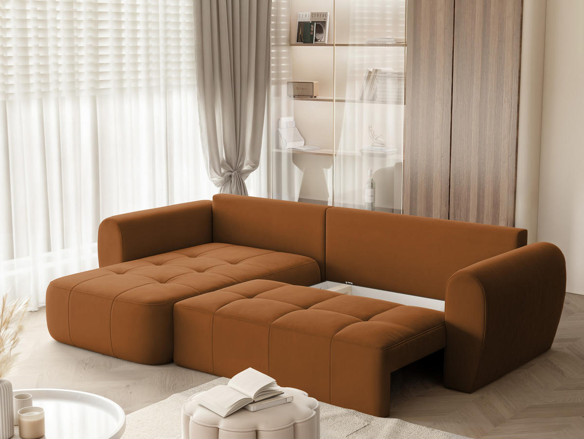 ECKSOFA RAVEN mit Schlaffunktion und Bettkasten Orange - Orange, Holzwerkstoff/Kunststoff (250/160cm) - Idohome