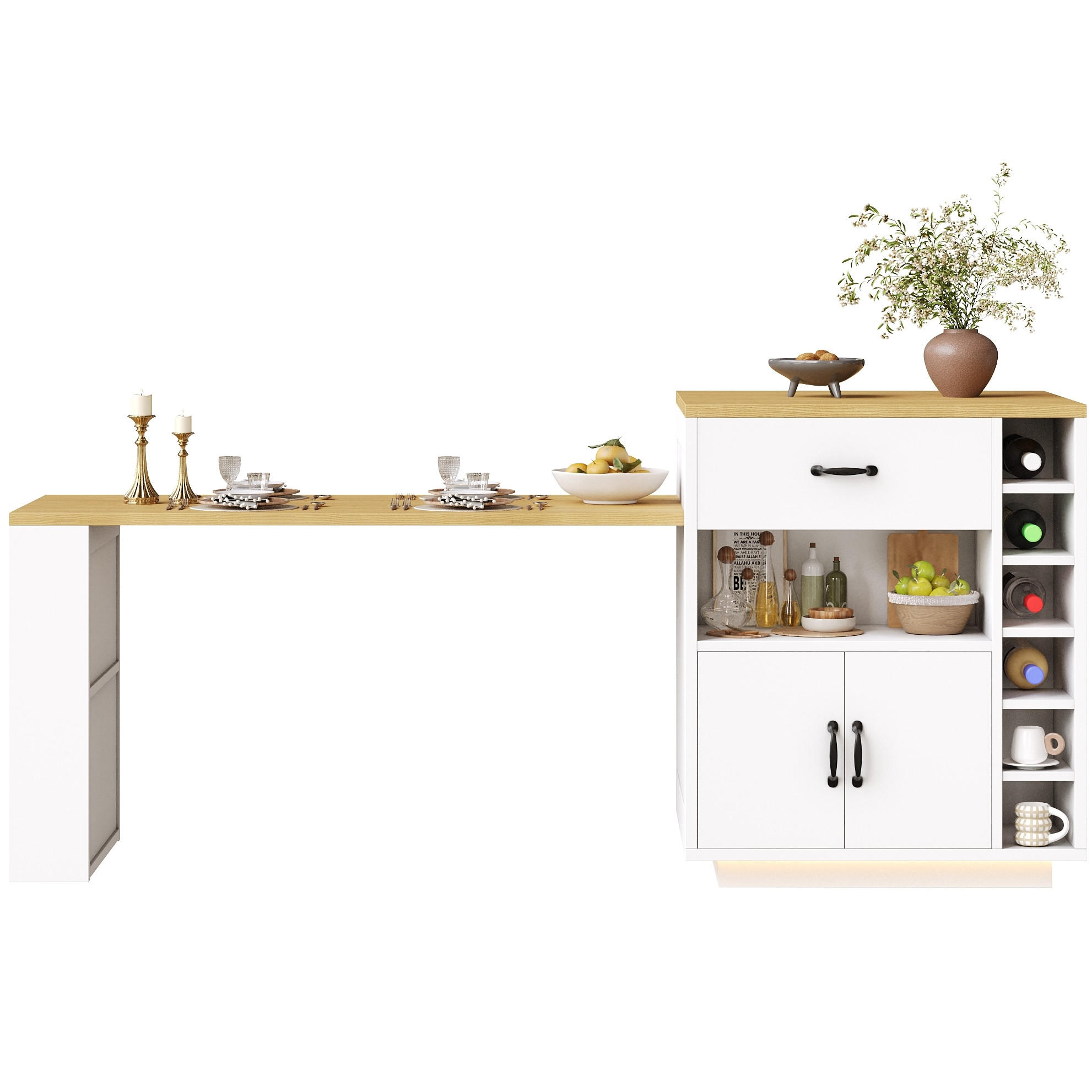 KÜCHENINSEL 80/95,5/70 cm Weiß aus MDF und Metall mit Ausziehtisch - Weiß, Holzwerkstoff (70/95.5/80cm) - OKMYHOME