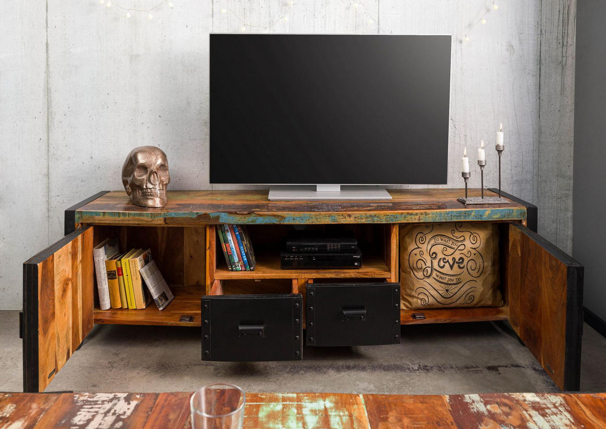 TV-BOARD Altholz 178x43x55 mehrfarbig lackiert INDUSTRIAL #105 - Multicolor, Holz (178/55/43cm) - Massivmoebel24