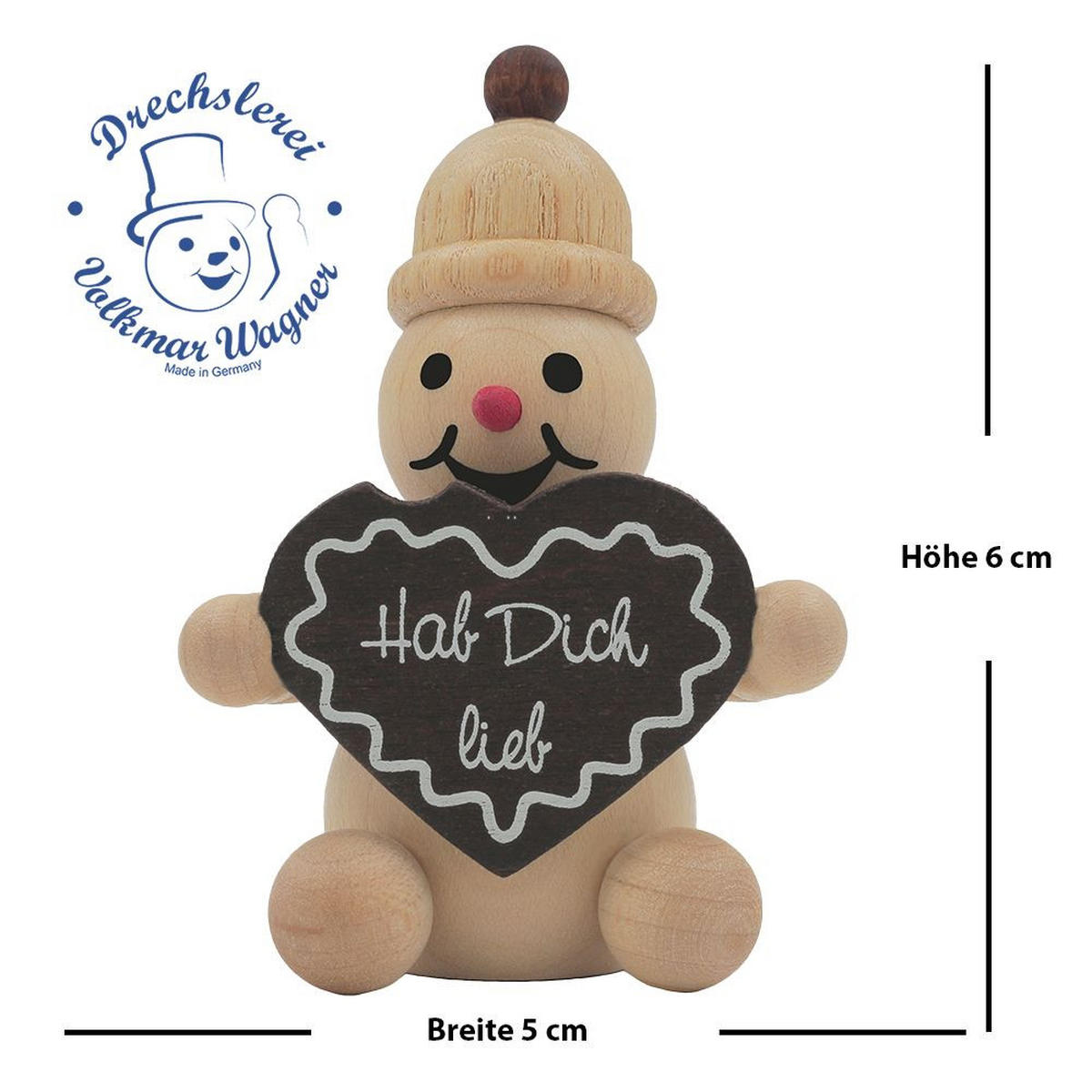 HOLZFIGUR Schneemann Junior mit Lebkuchenherz 6 cm - Multicolor, Holz (5/1/0.1cm)
