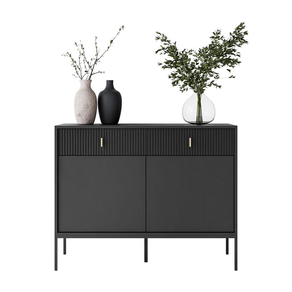 KOMMODE MIDNIGHT 2D2S mit zwei Schubladen auf Gestell schwarz - Schwarz, Holzwerkstoff (104/82.5/39cm) - Lookway