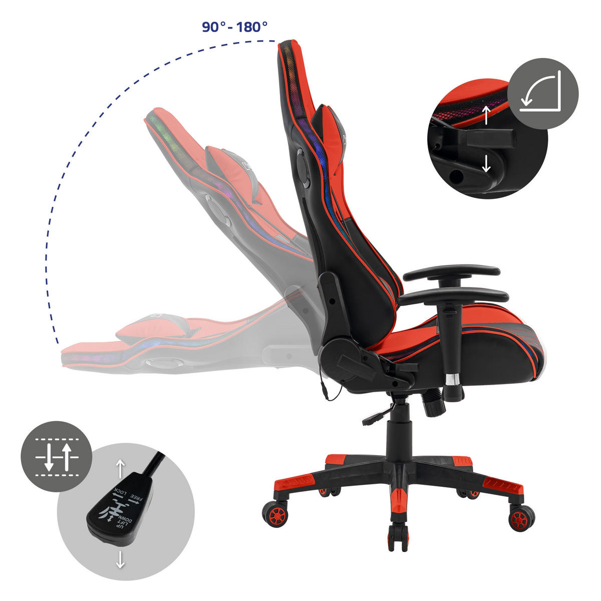 GAMING-STUHL Schwarz-Rot - Rot, Metall (72/133/72cm) - ML-DESIGN