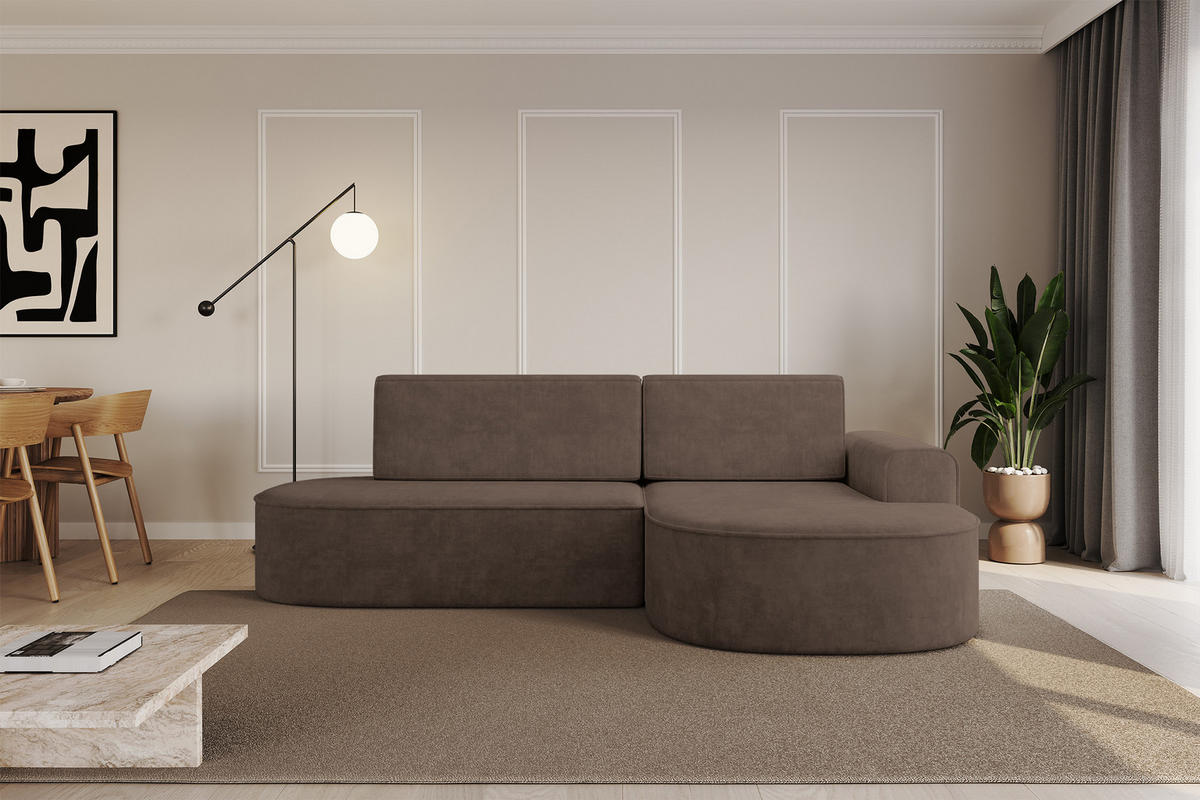 ECKSOFA mit Schlaffunktion und Bettkasten Ottomane Rechts MARI-L1-S - 283x167x85 cm Braun Velours - Schwarz/Bronzefarben, Holzwerkstoff/Kunststoff (167/283cm) - ALTDECOR