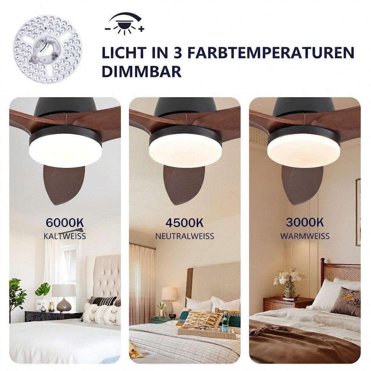 DECKENVENTILATOR mit LED-Licht 3 Farbtemperaturen Wendbar - Braun, Holzwerkstoff (107/107/46cm) - BEXEVUE