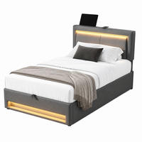 POLSTERBETT 90/200 mit Bettkasten, LED-Beleuchtung und USB in Grau - Grau, Holzwerkstoff/Textil (90/200cm) - EVRYAE