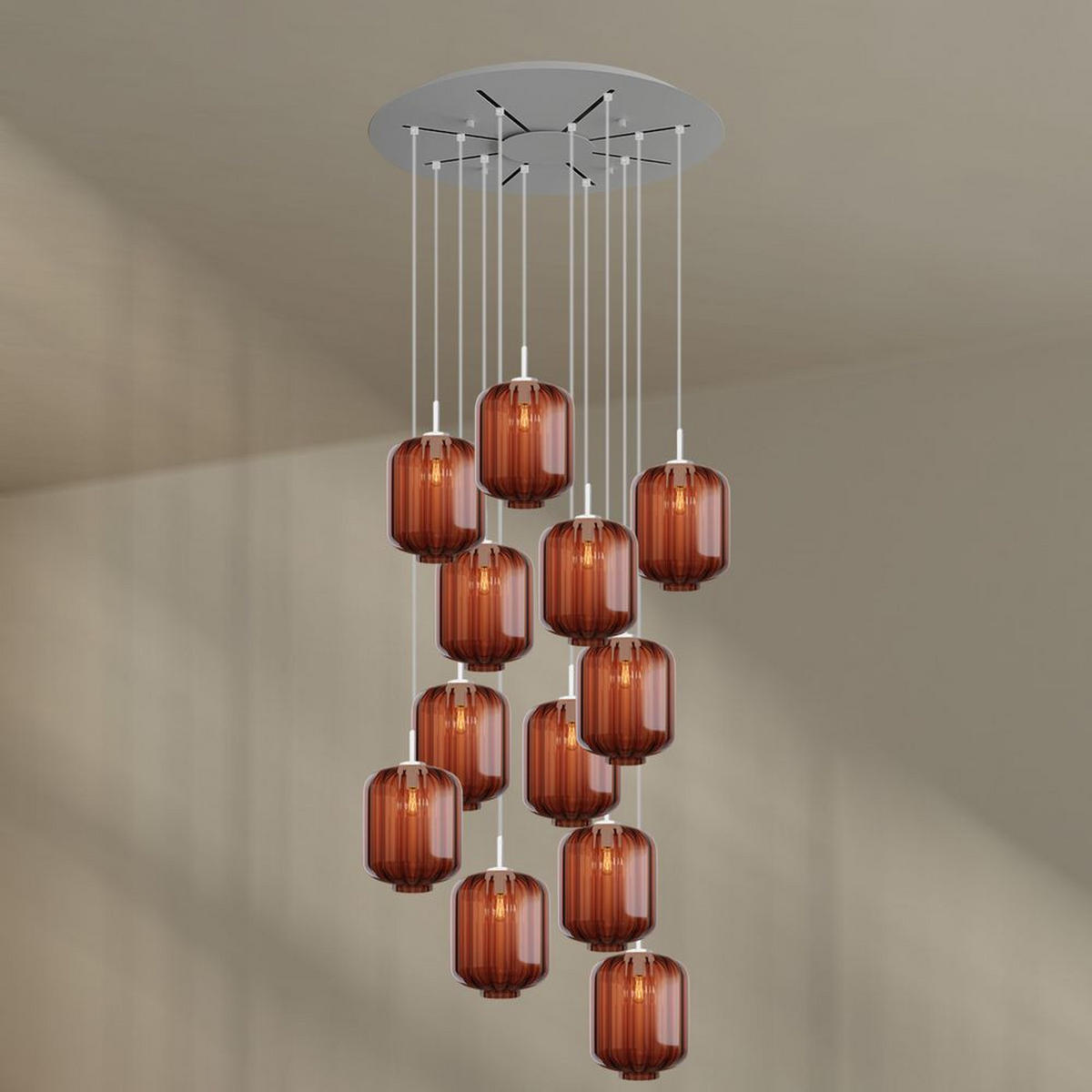 GALERIELEUCHTE Velo 12-flammig Braun Ø 25cm - Braun/Weiß, Glas (25/25/27cm) - s.luce