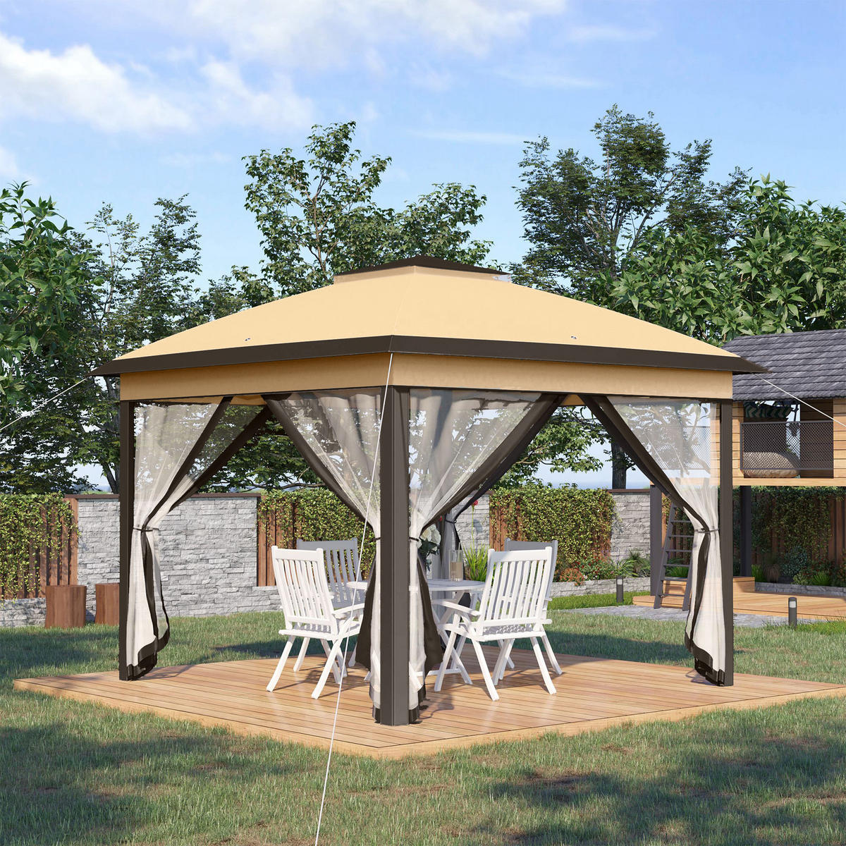 PAVILLON 3,3x3,3 m faltbar Doppeldach beige - Beige, Textil (330/288/330cm) - Fortuna Lai