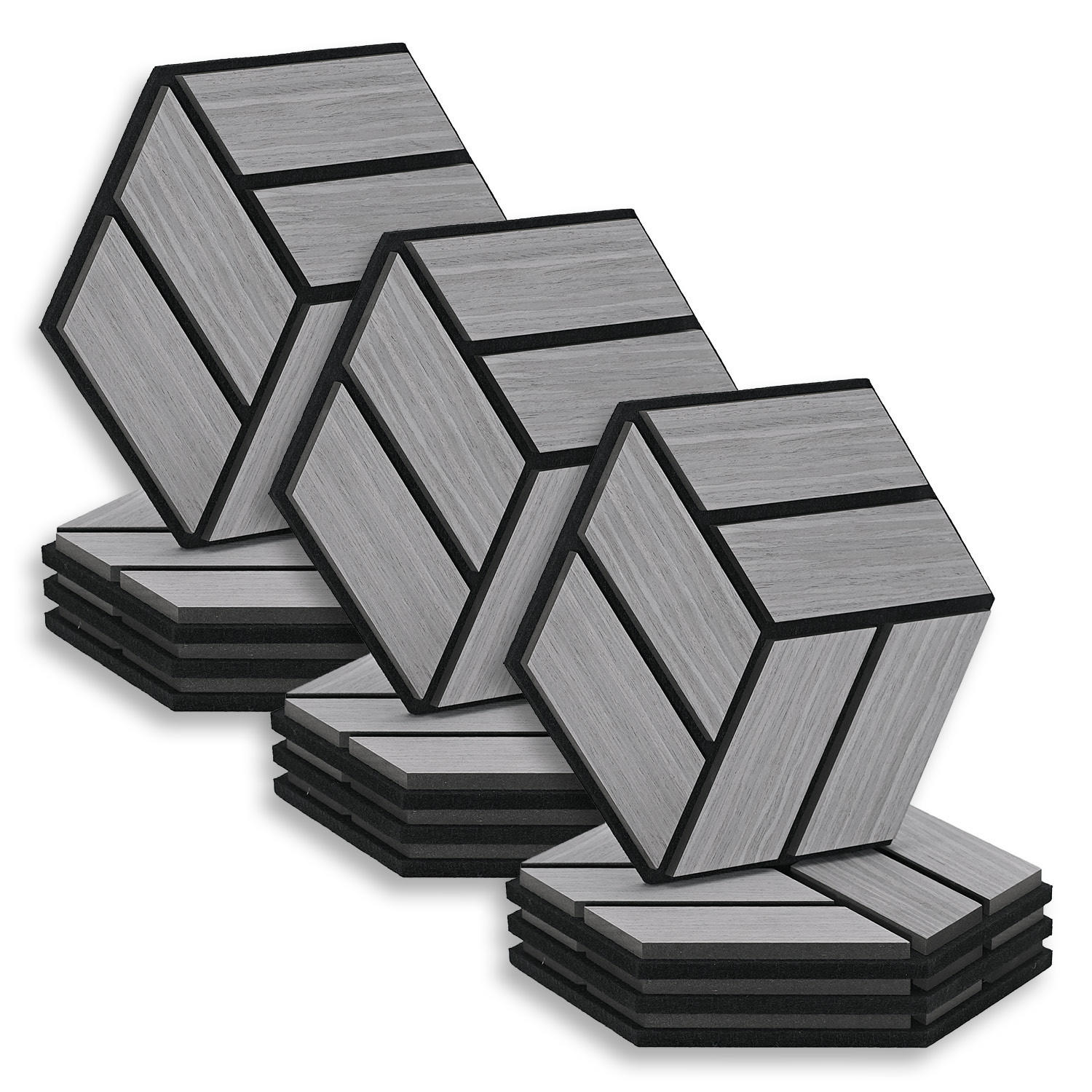 AKUSTIKPANEEL Hexagon Grau 12 Stück - Grau, Holz (30/26/2cm) - Homestyle4u
