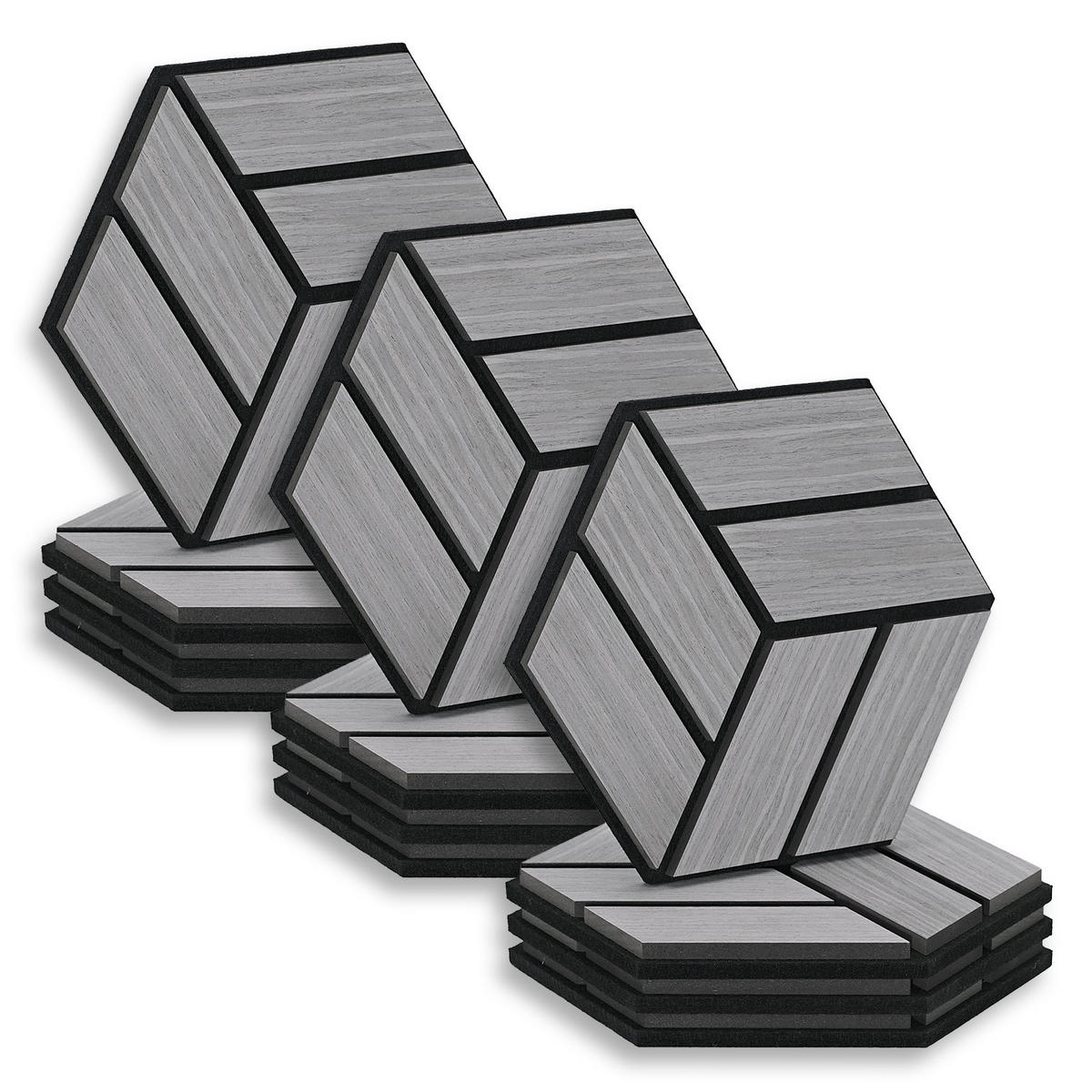 AKUSTIKPANEEL Hexagon Grau 12 Stück - Grau, Holz (30/26/2cm) - Homestyle4u