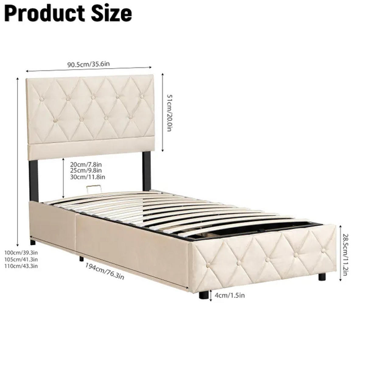 POLSTERBETT mit Stauraum 160/200 cm, Samt Creme-Beige, Gasdrucklift, geräuscharmer Lattenrost - Beige, Textil (90/190cm) - OKMYHOME