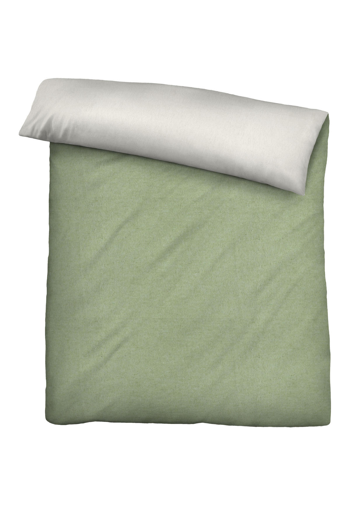 BETTWÄSCHE-GARNITUR Premium Biber Melange UNI pistaziengrün, 155x200 cm + 80x80 cm - Hellgrün, Textil (155/200cm) - biberna