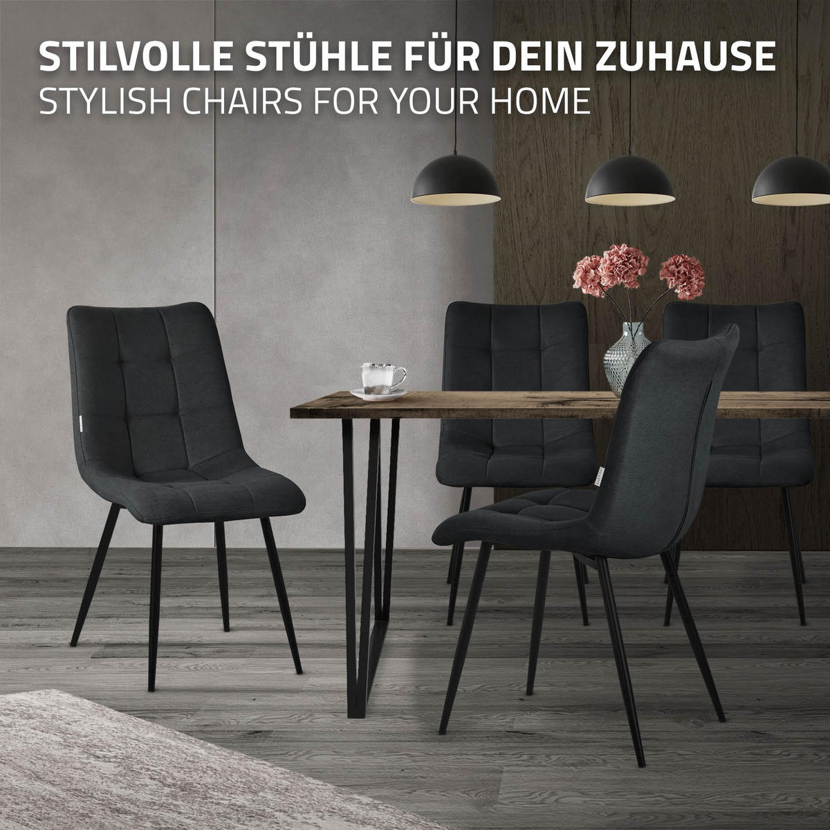 ESSZIMMERSTÜHLE 2ER-SET Anthrazit Stoffbezug - Anthrazit/Schwarz, Textil/Metall (49/89/60.5cm) - ML-DESIGN