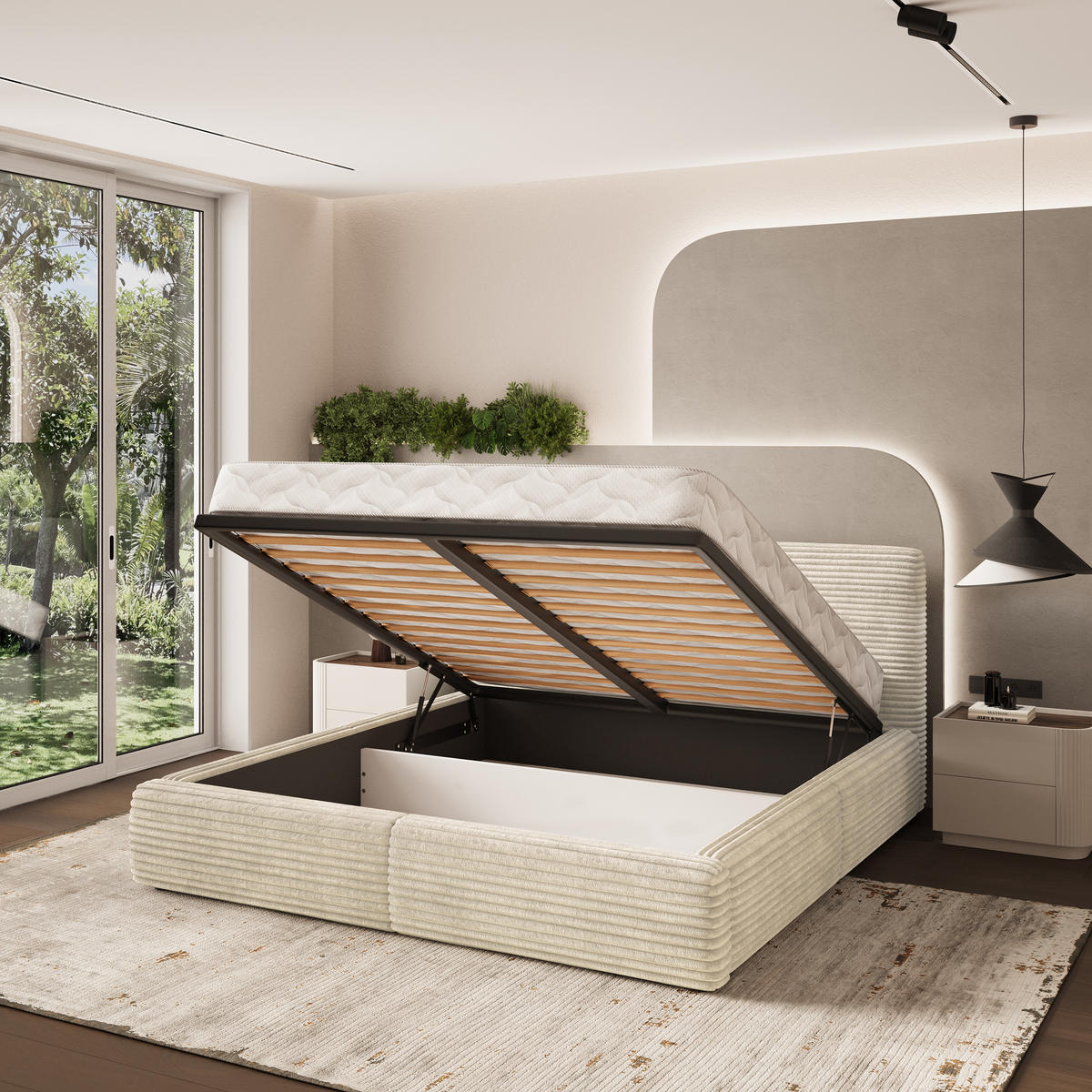 POLSTERBETT FELURO 140x200 cm mit Bettkästen - Creme - Creme, Holz (140/200cm) - MASSENO