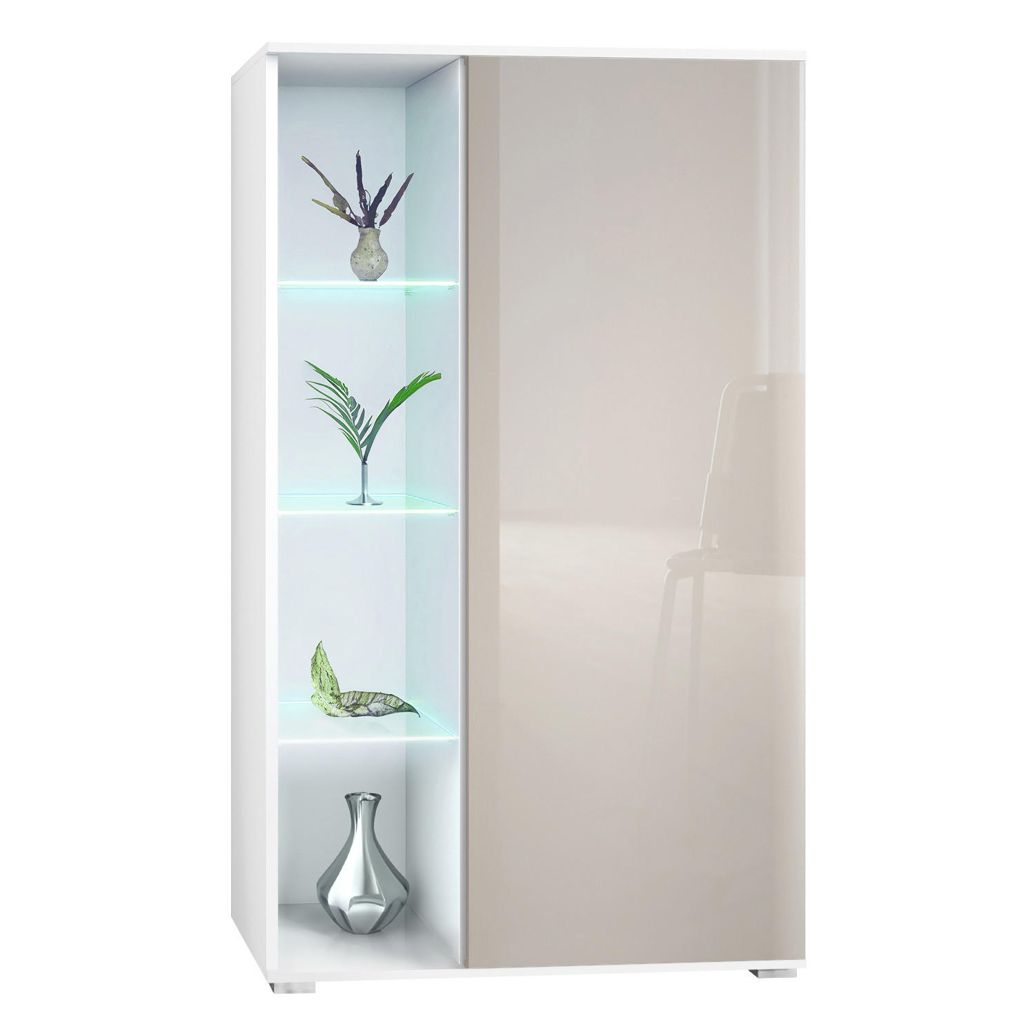 VITRINE Davos Sandgrau Hochglanz - Sandfarben, Holzwerkstoff (71.5/134/35cm) - Vladon