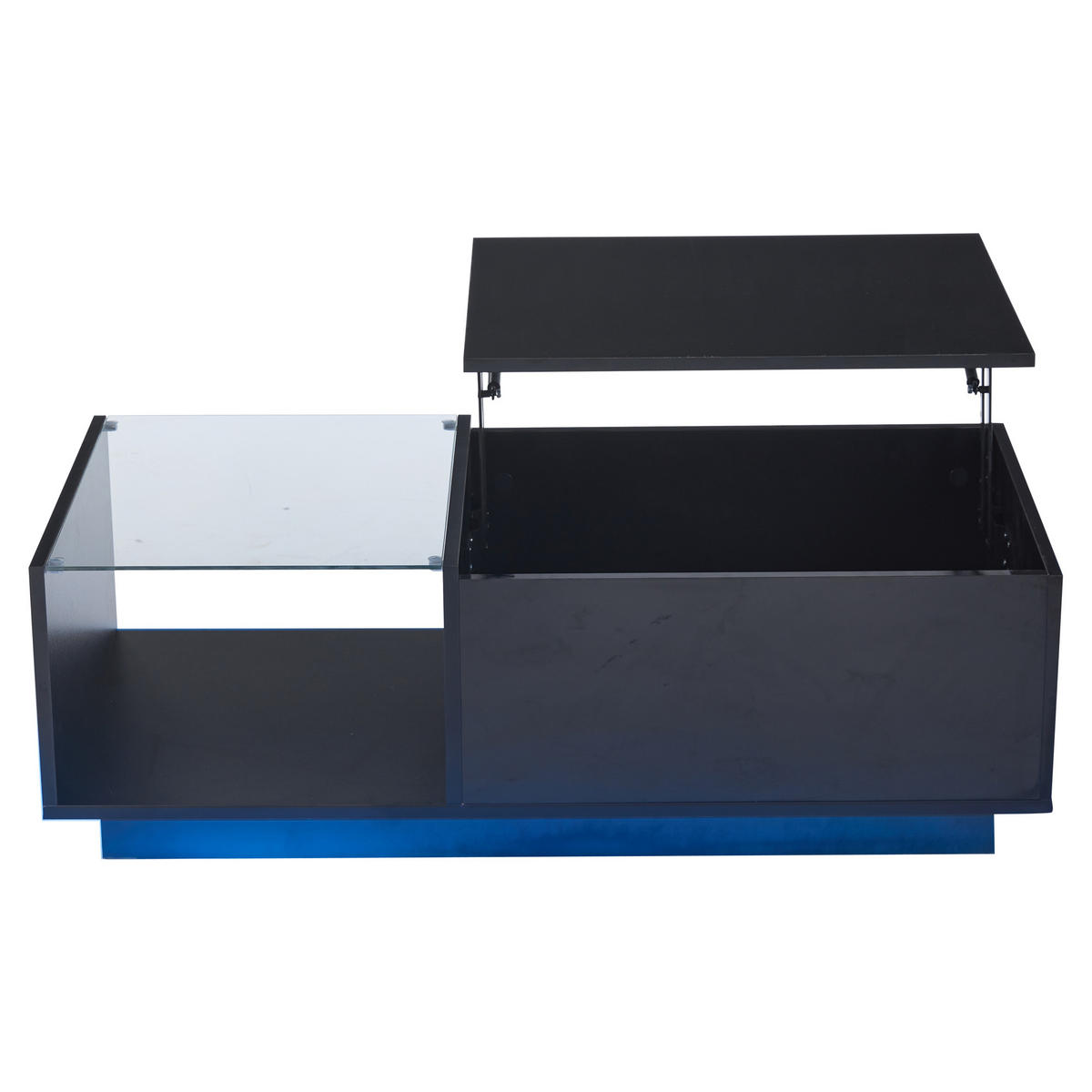 COUCHTISCH in Schwarz 100/50/33 cm aus Spanplatte mit LED-Beleuchtung, höhenverstellbarer Platte und Stauraum - Schwarz, Holzwerkstoff (50/100/33cm) - CHICFURN