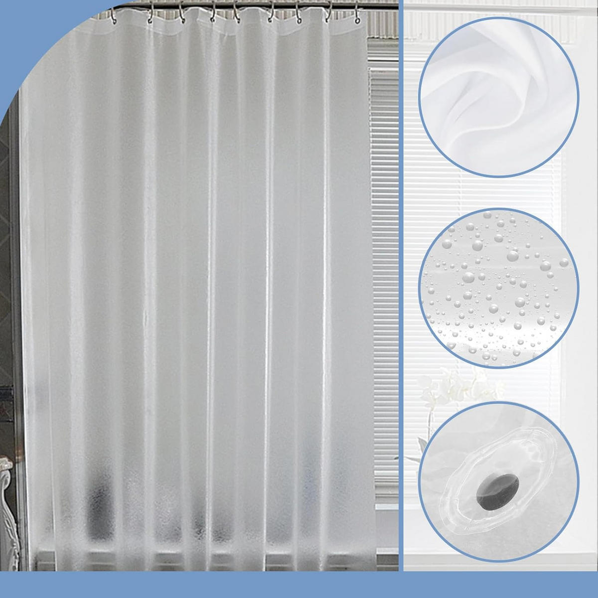 DUSCHVORHANG – Breite 180 x Höhe 180 cm – Halbtransparent – Inklusive Haken - Weiß, Kunststoff (180/180cm)
