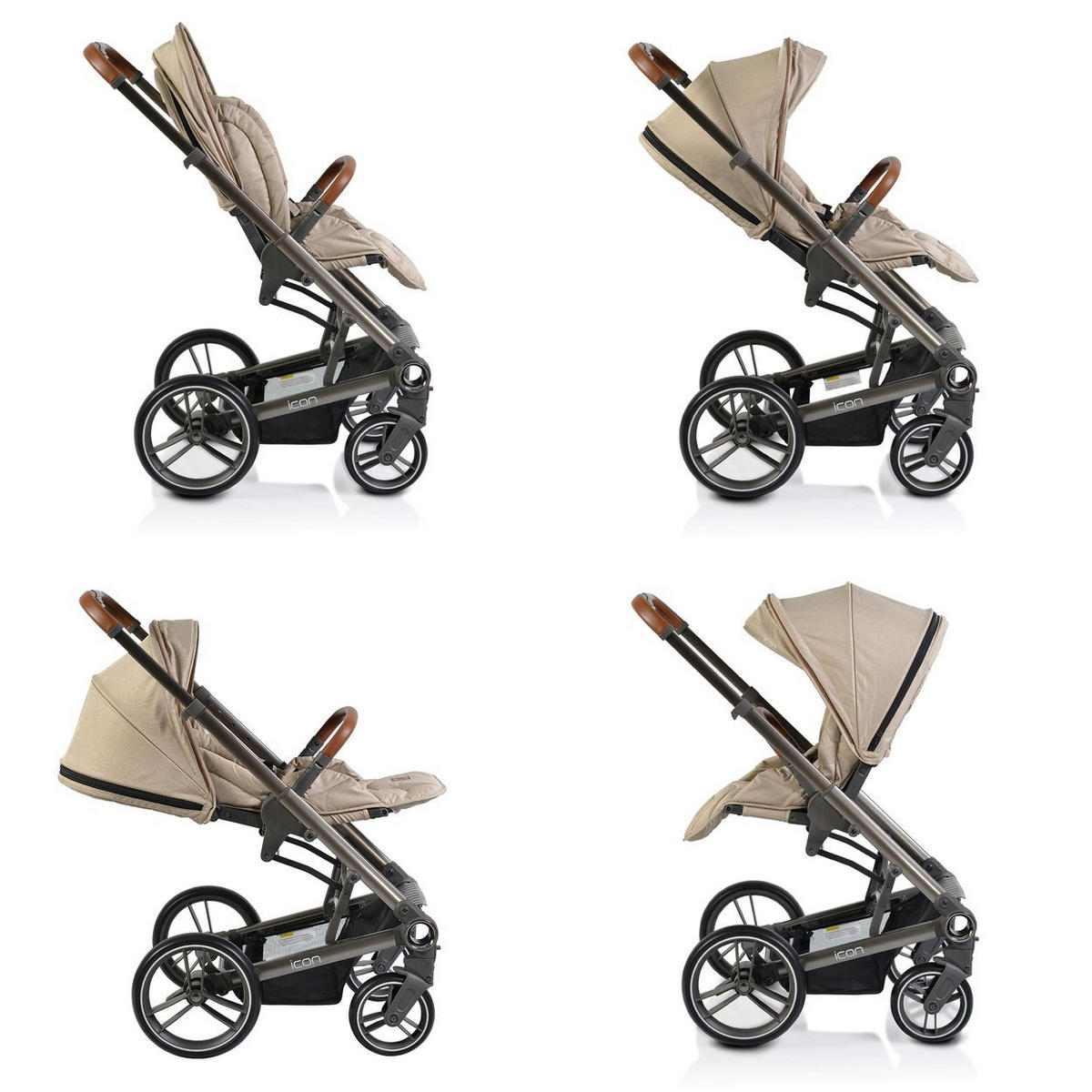 KOMBIKINDERWAGEN Icon 2 in 1 beige Sportsitz Babywanne Wickeltasche PU-Räder - Beige, Metall (73/49/107cm) - Cangaroo