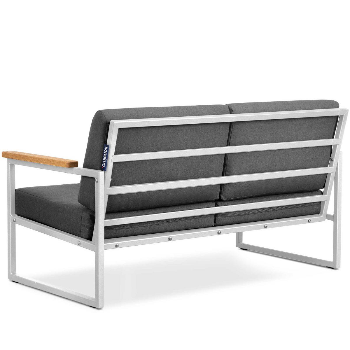 GARTENSOFA TRIBO 2-Personen ,Weiß/Grau - Weiß/Grau, Holz/Textil (130/65/60cm) - KONSIMO®