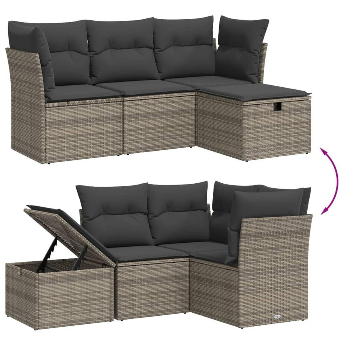 GARTEN-SOFAGARNITUR 4-teilig Mit Kissen Grau Poly Rattan - Grau, Kunststoff - vidaXL