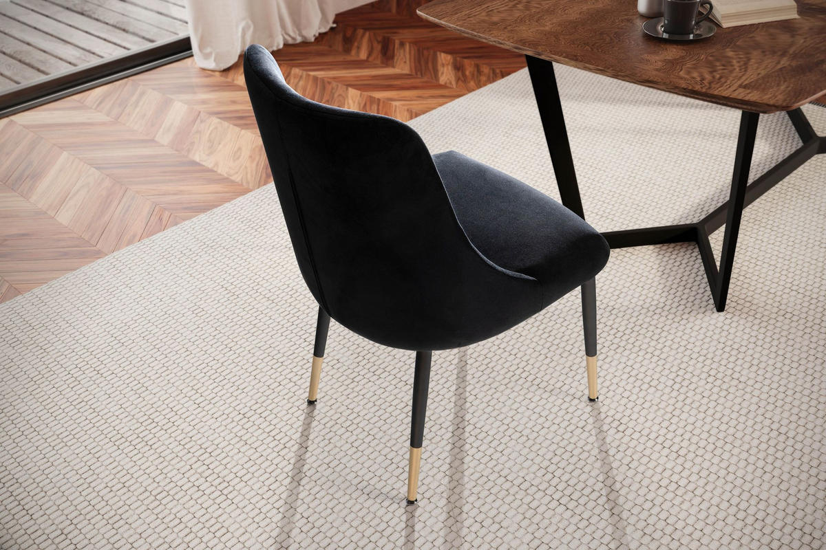 ESSZIMMERSTUHL Samtbezug mit integriertem Rückenkissen und Metallgestell Schalenform Modern gepolstert, Schwarz 49x56x85 cm - Schwarz, Textil/Metall (49/85/56cm) - KADIMA DESIGN