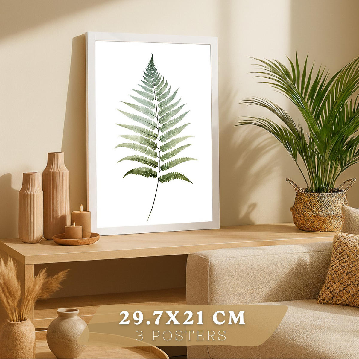PLAKAT Sada 3 Zelené A4 Bílý rám - bílá, papír (29.7/1/21cm) - Nacnic