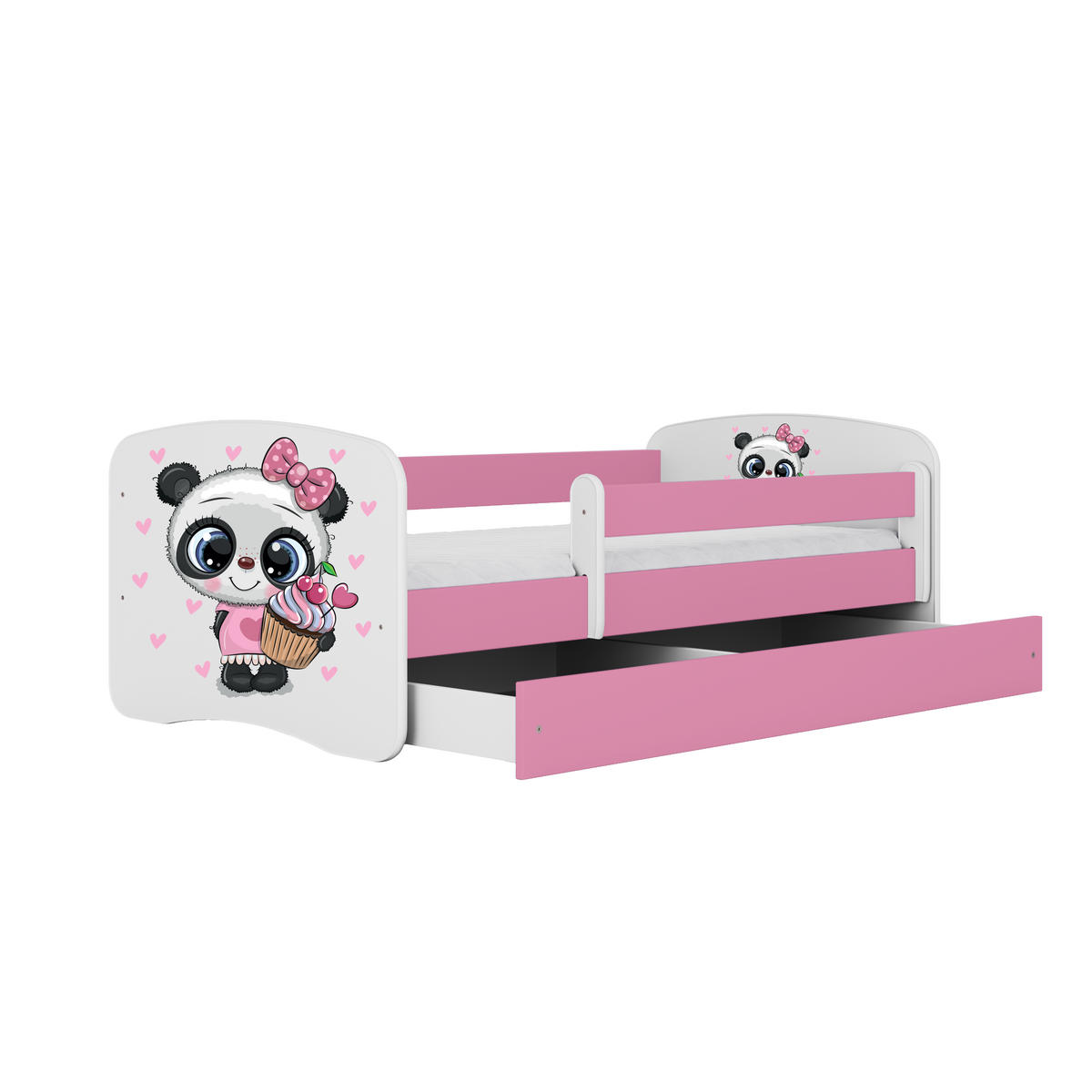 KINDERBETT Panda mit Schublade und Matratze 140/70 - Rosa, Holzwerkstoff (70/140cm) - RAUMHIRSCH FURNITURE