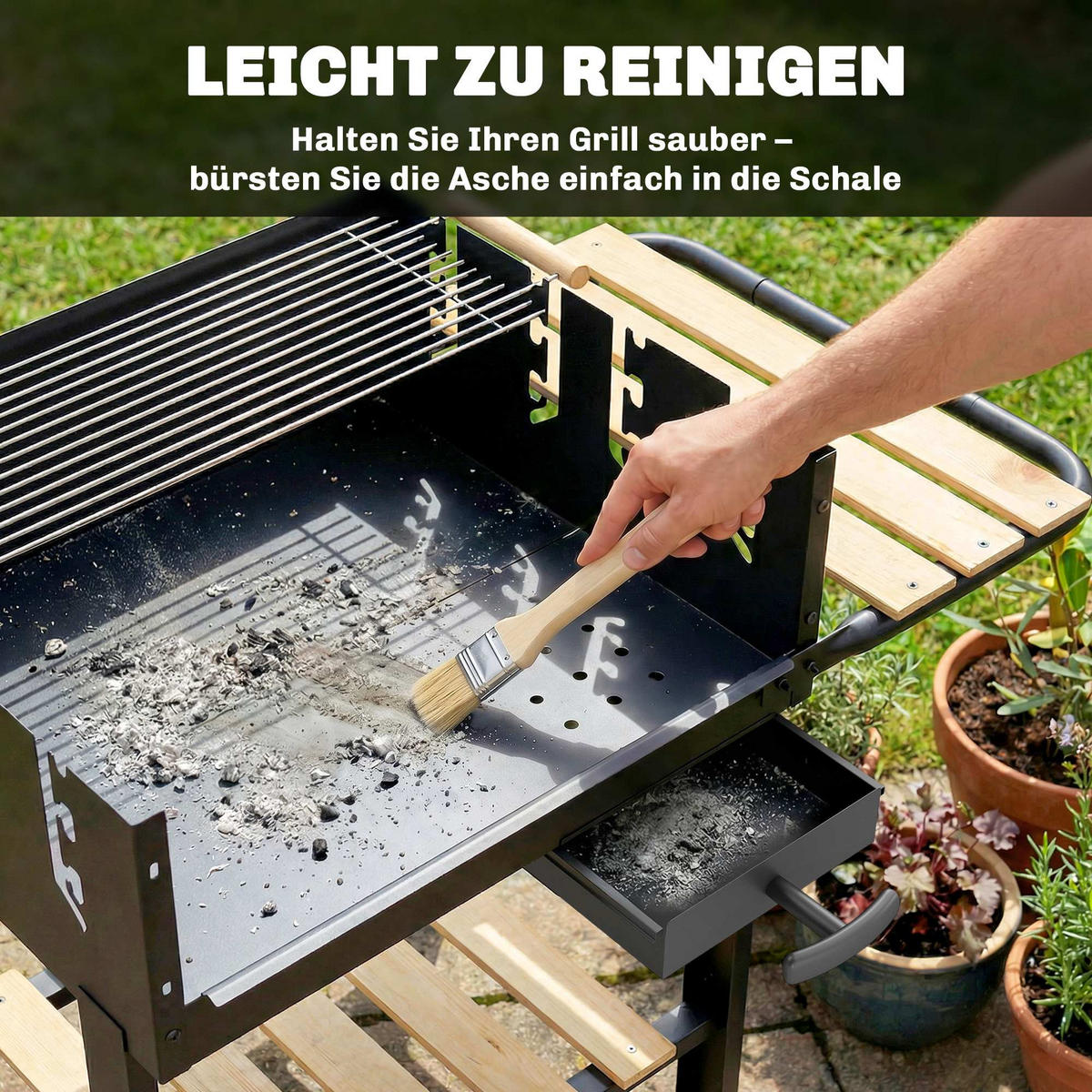 HOLZKOHLEGRILL DE-10306 mit 2 Holzablagen - Schwarz, Metall (58/82/99.5cm) - ComfortXL