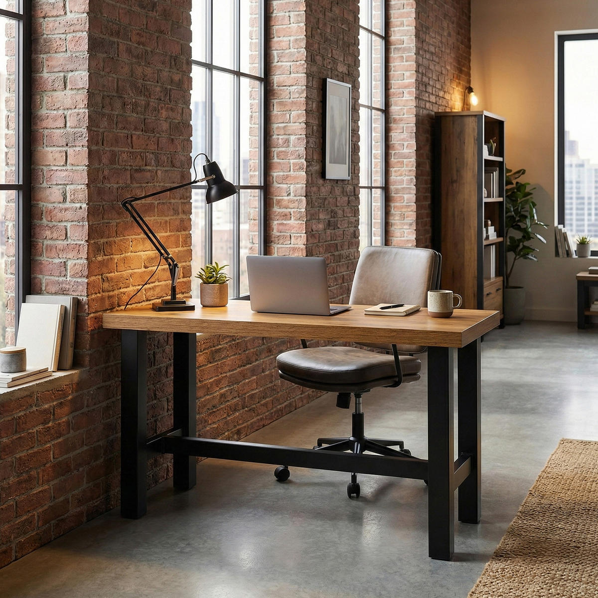 SCHREIBTISCH THOR 120/60/77 cm - Alteiche/Schwarz, Holzwerkstoff/Metall (60/120/77cm) - DUBI Möbel