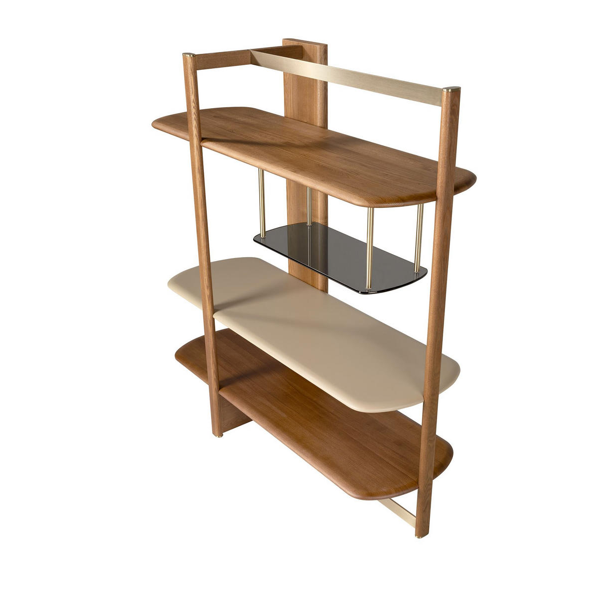 REGAL Linkes rechteckiges aus hellem Nussbaumholz und Holz in Greige-Farbe 140/50/162 cm - Hellbraun/Greige, Glas/Holz (140/162/50cm) - ANGEL CERDA