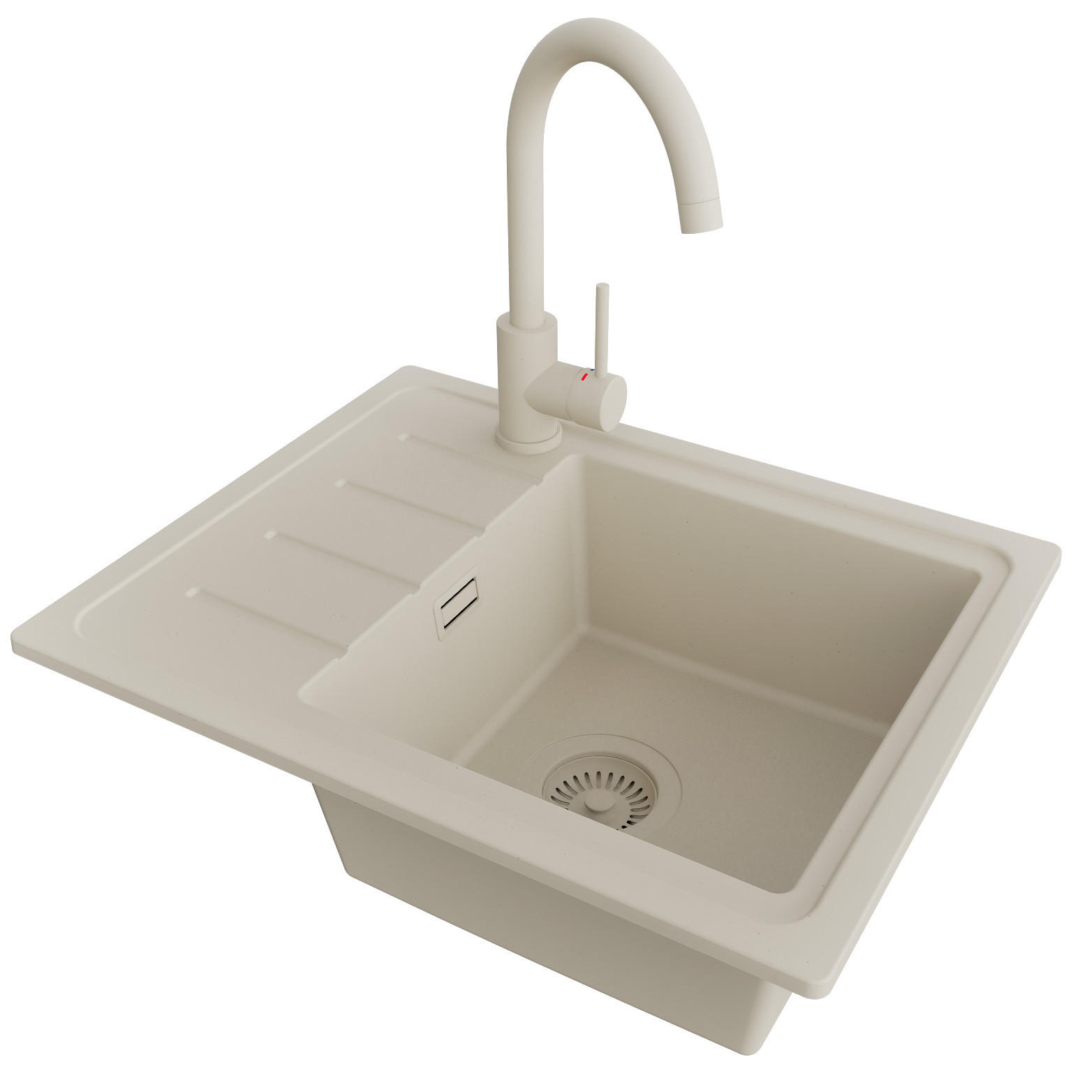 GRANITSPÜLE Kopenhagen Easy, 2-er set Beige 55/44 cm 1 Becken + Küchenarmatur 32/20 cm + Ablauf-Set ab 45er Unterschrank - Beige, Kunststoff (55/17/44cm) - Primagran