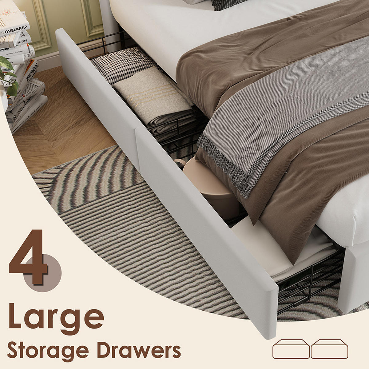 POLSTERBETT 160/200 cm in Beige Samt - Beige, Holz/Textil (160/200cm) - KOMHTOM