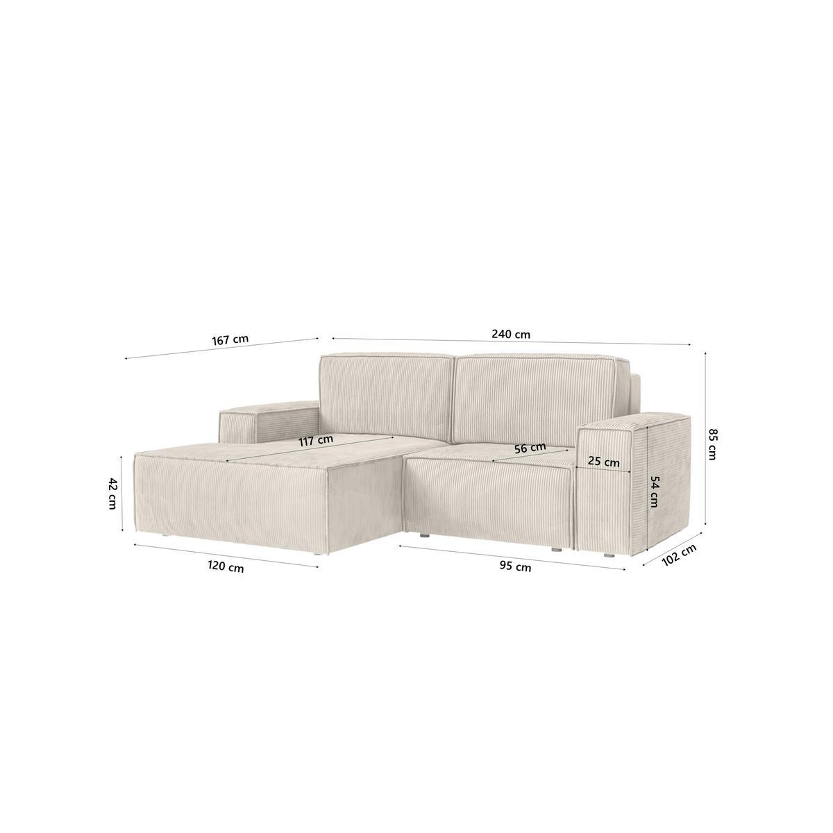 ECKSOFA KOKKO MINI mit Schlaffunktion, Beige - Beige, Textil (240/167cm) - Fedve