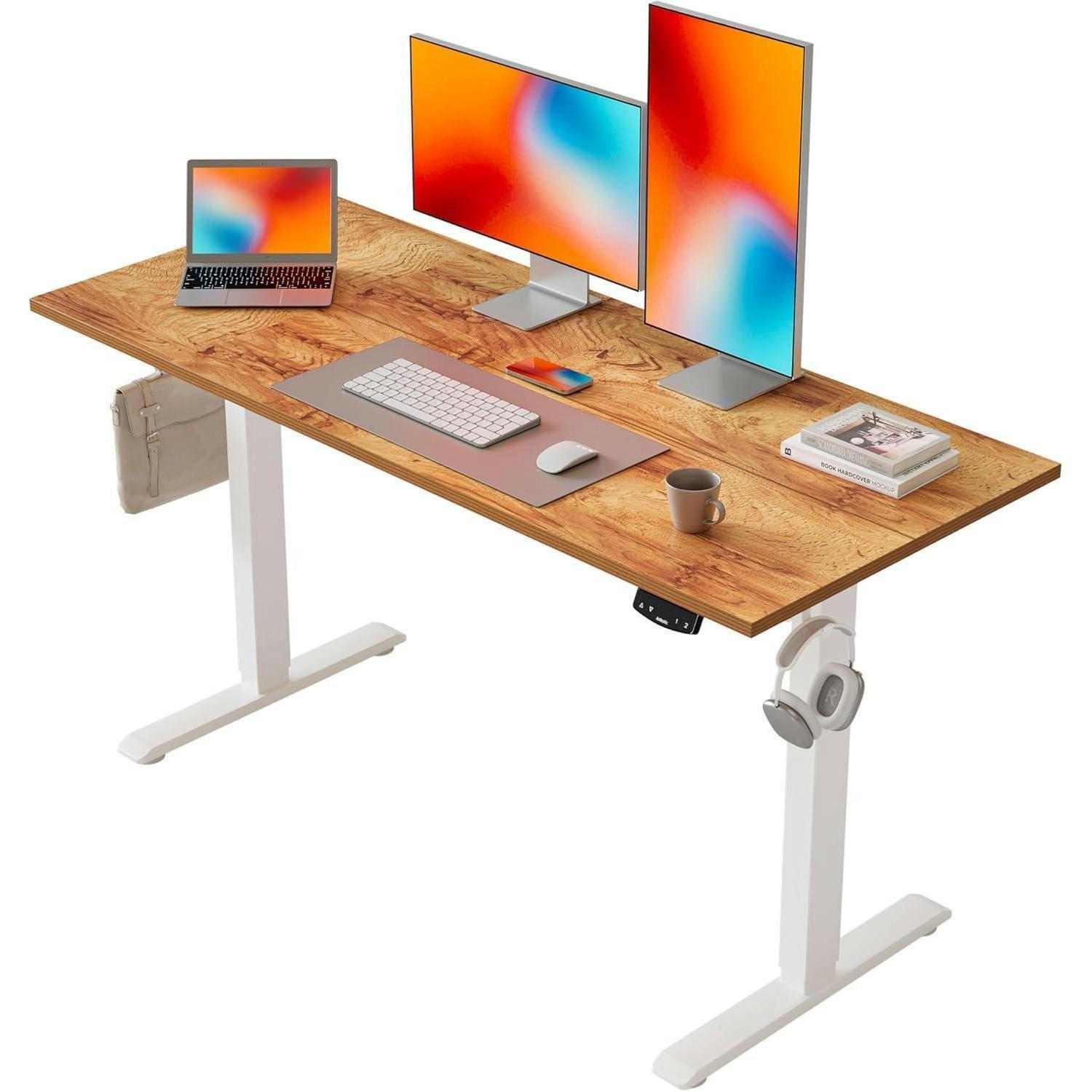 SCHREIBTISCH Höhenverstellbar Elektrisch 120 x 60 cm Hellbraun - Braun, Holzwerkstoff (120/60/75cm)