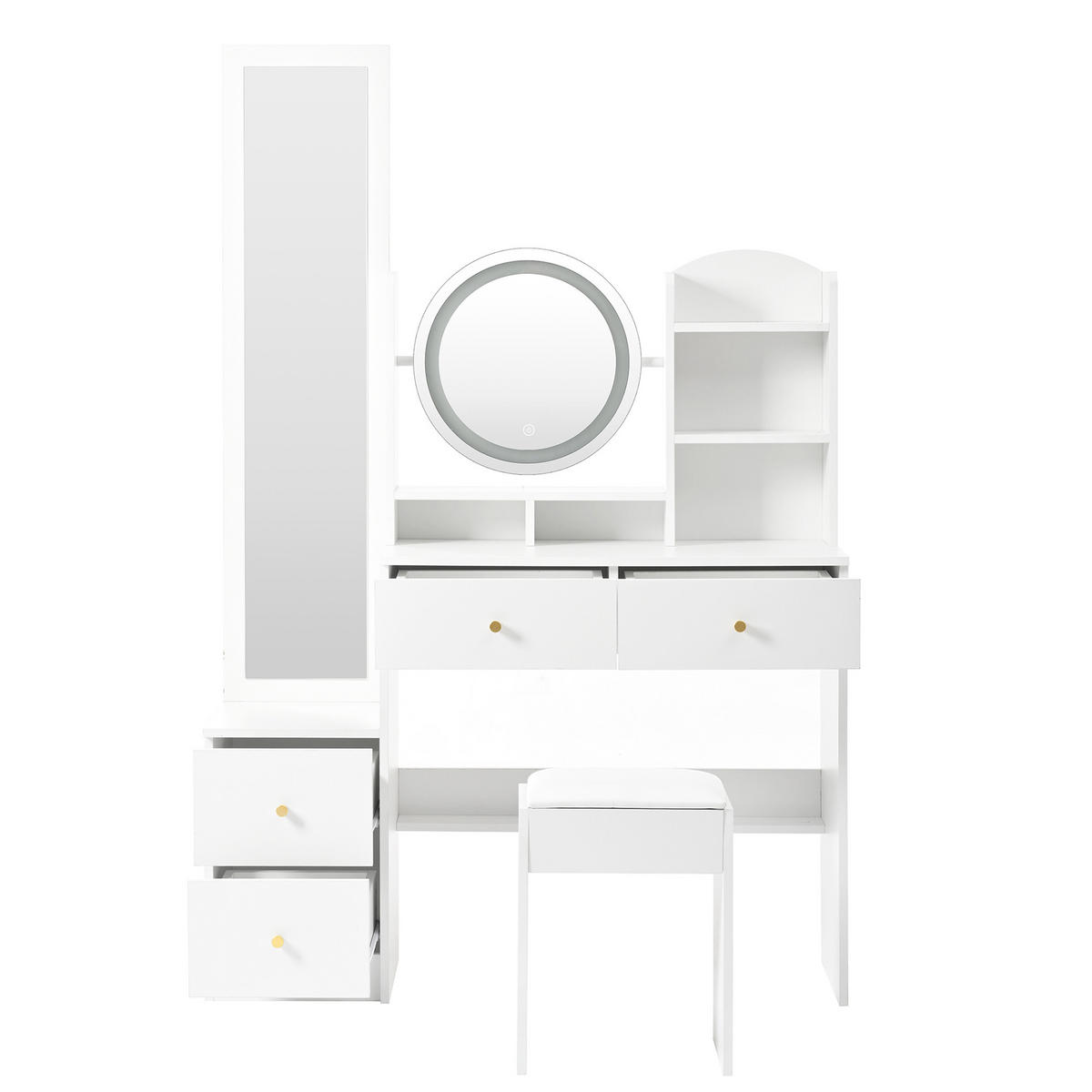 SCHMINKTISCH mit Hocker Weiß 109/36/164 CM - Weiß, Glas/Holzwerkstoff (36/164/109cm) - Urban Meuble