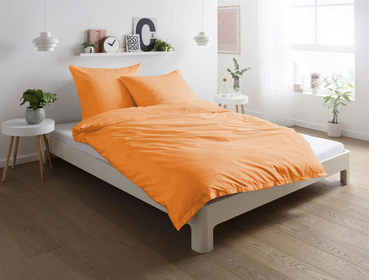 MAKO-SATIN-BETTWÄSCHE 155x220 Bettbezug einfarbig 100% Baumwolle - Uni Orange Curry - Currygelb, Textil (155/220cm) - Carpe Sonno