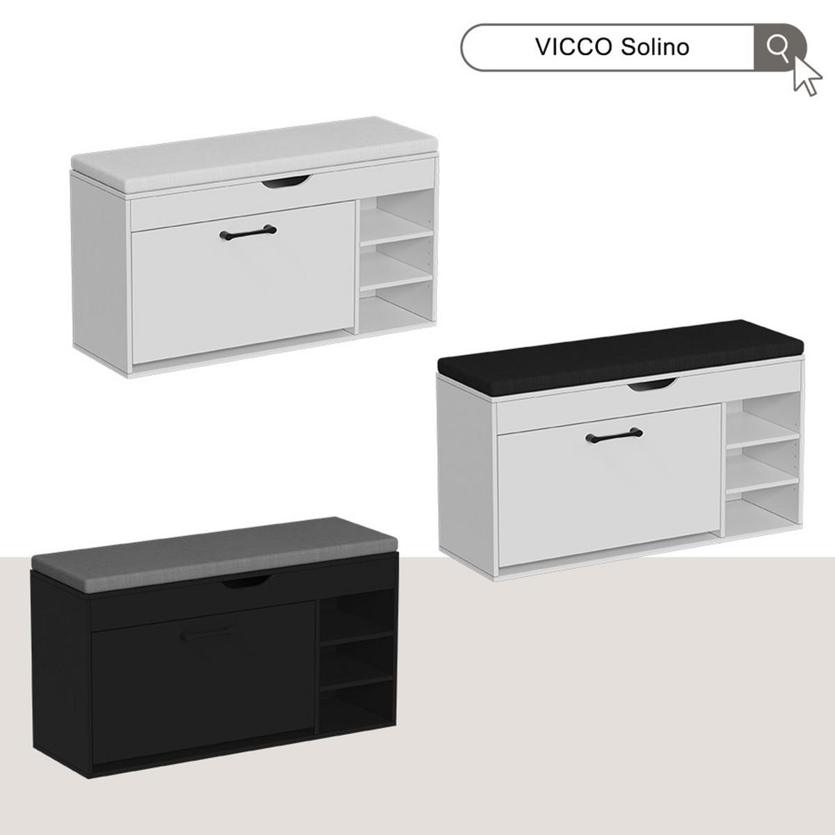SCHUHBANK Solino Schwarz/Grau 90 x 50 cm mit Sitzfläche - Schwarz/Grau, Holzwerkstoff (90/50/30cm) - Vicco