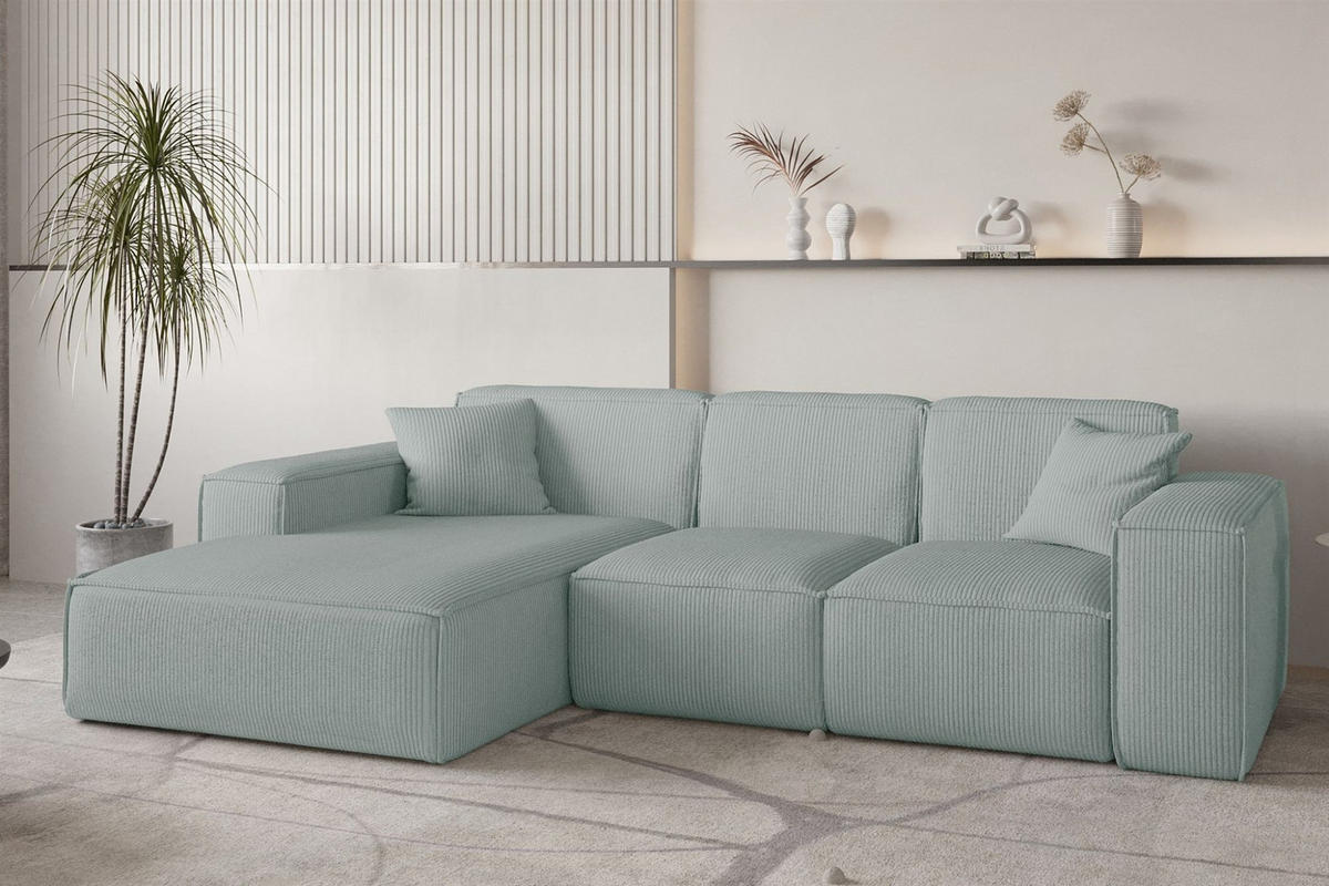 ECKSOFA Celes Premium Stoff Scala - Pastellblau, Holzwerkstoff/Textil (266/165cm) - Fun Möbel